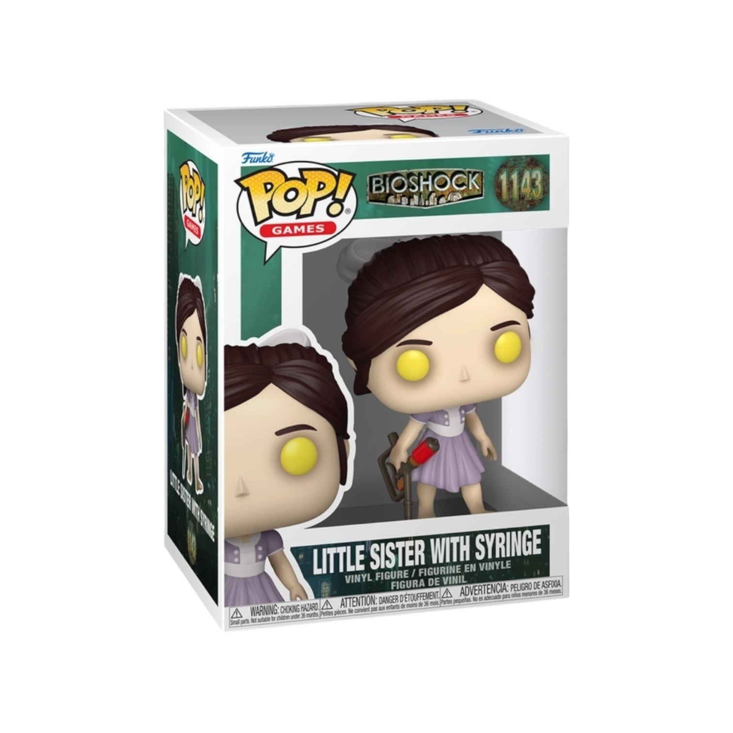 Funko Pop! vinyl figure packaging for 'Little Sister with Syringe' from Bioshock