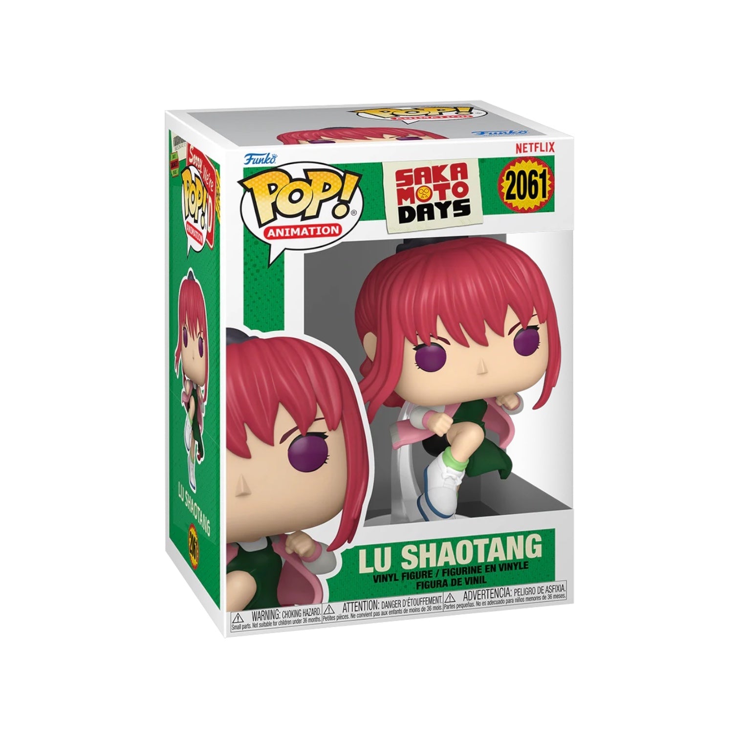Funko Pop! vinyl figure packaging for Lu Shaotang from Saka Moto Days with Netflix branding.