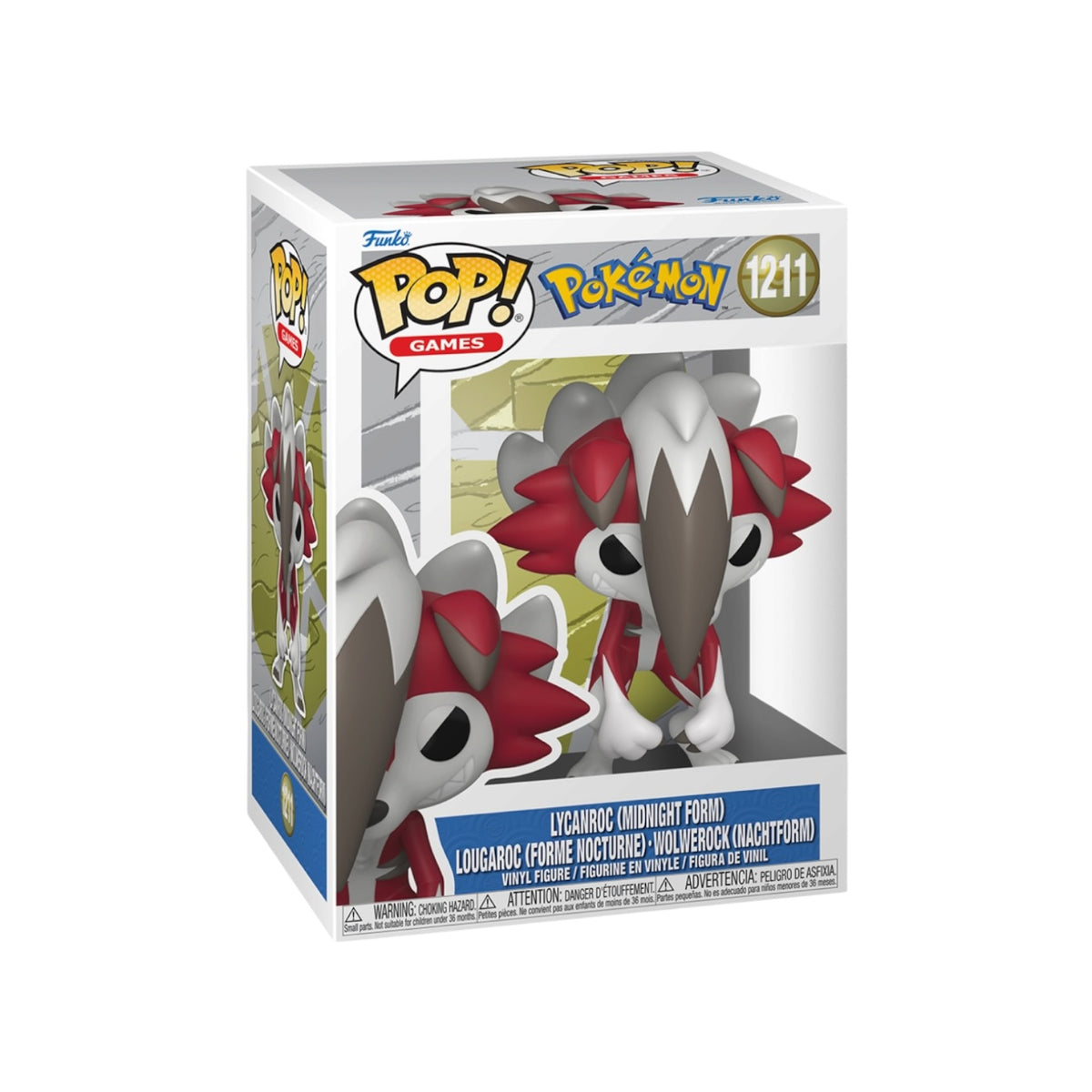 Funko Pop! Games Licanirc Midnight Fomorix vinyl figure in its original window box packaging, featuring the character with red and white horns and a gray face on a white background.