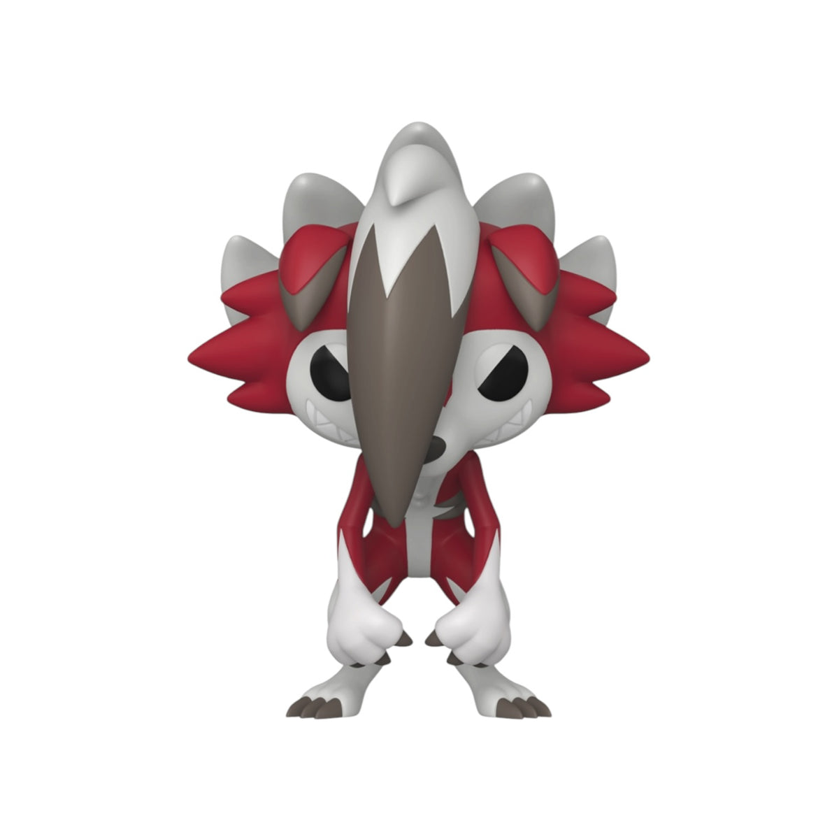 A stylized collectible figure of a red and white bird-like creature with a long brown beak, standing against a plain white background.