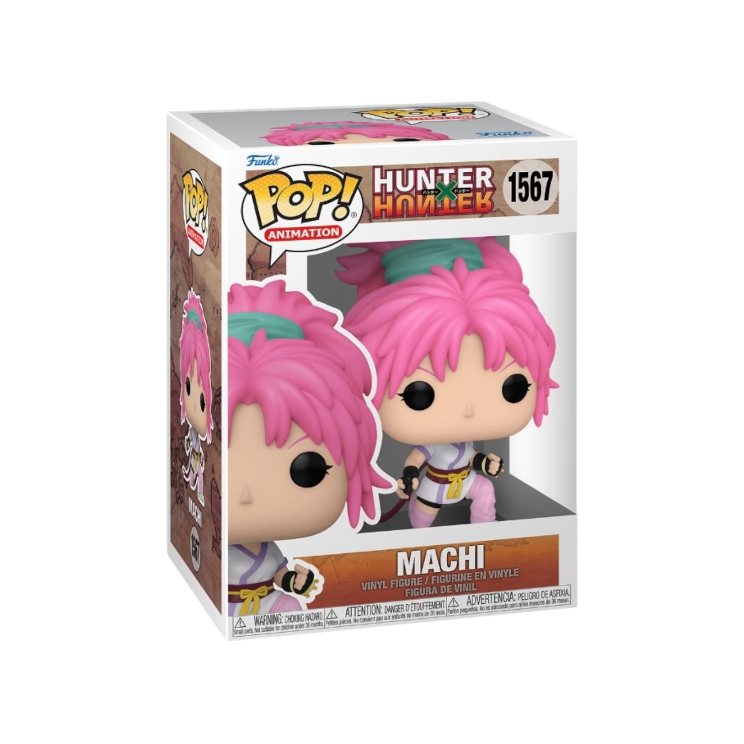 Funko Pop! figure of Machi #1567 from Hunter X Hunter, featuring her signature outfit and hairstyle.