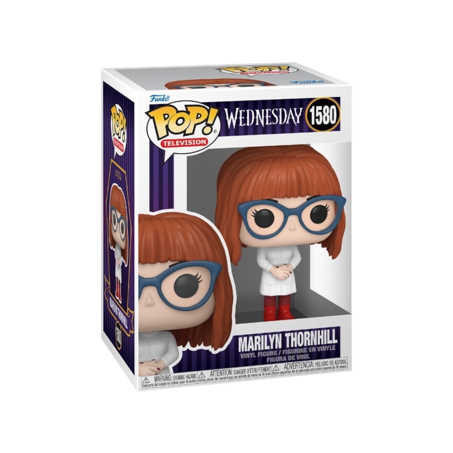 Funko Pop figure of Marilyn Thornhill from Wednesday, featuring her signature outfit and hairstyle in a cute collectible design.