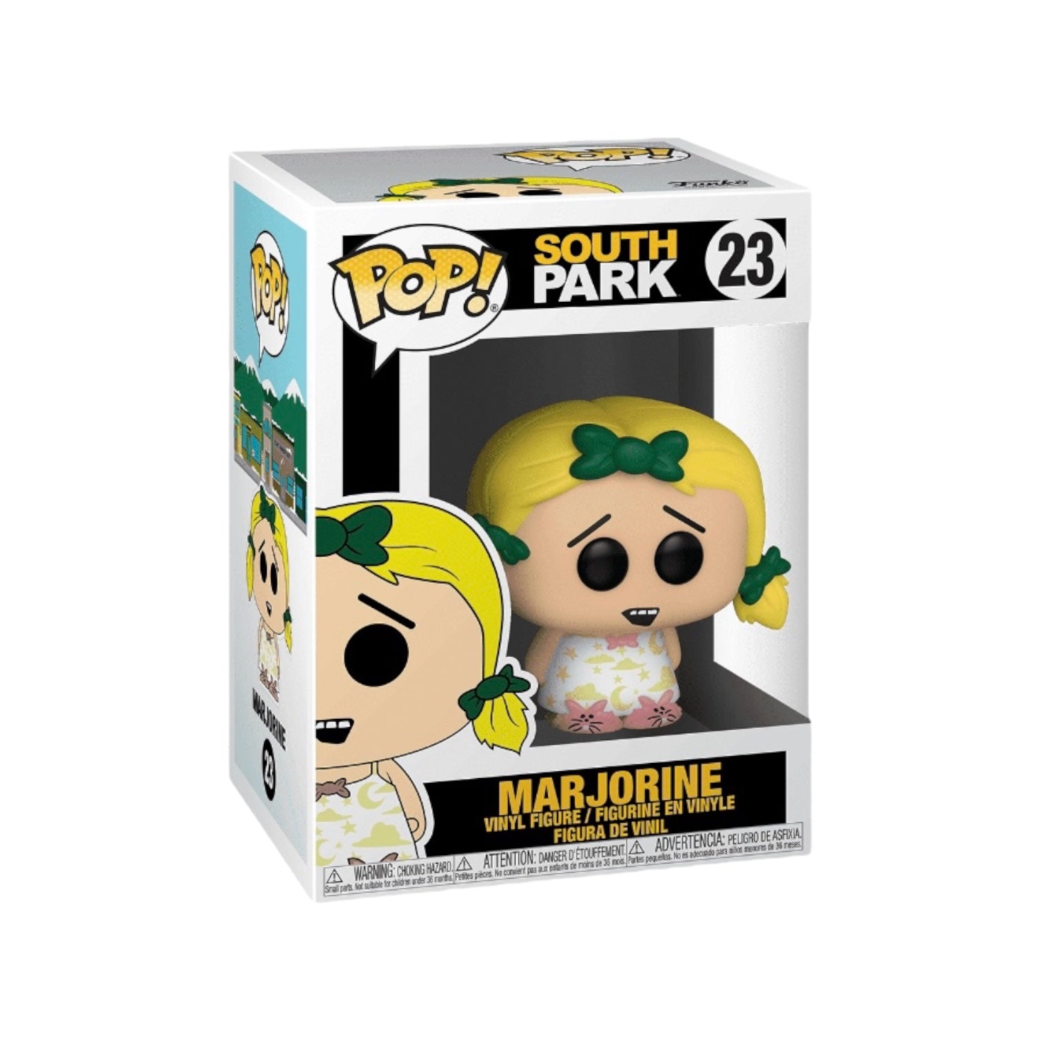 Blonde girl with white night gown on and pink bunny slippers.