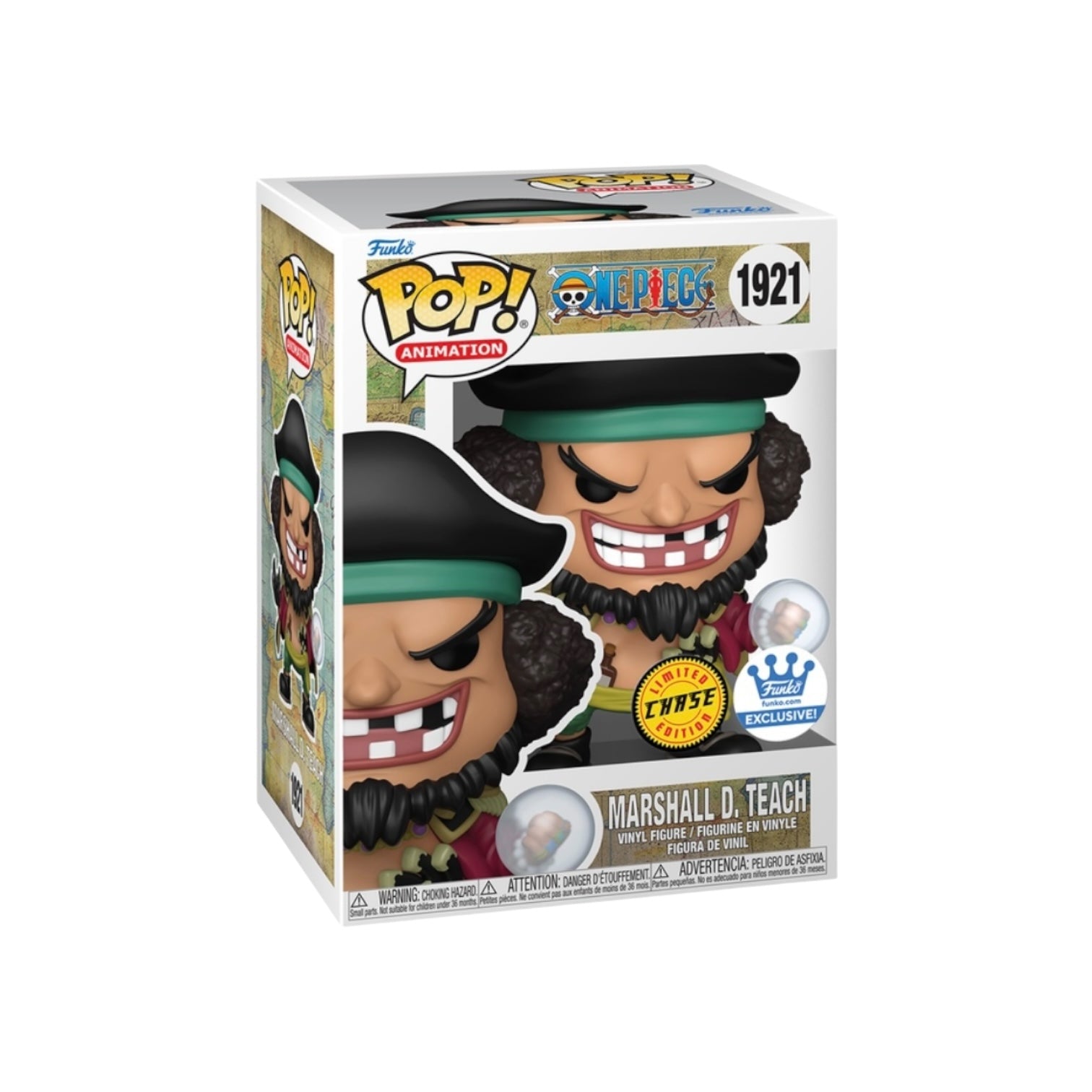Funko Pop! vinyl figure packaging with 'Marshall D. Teach' on a white background