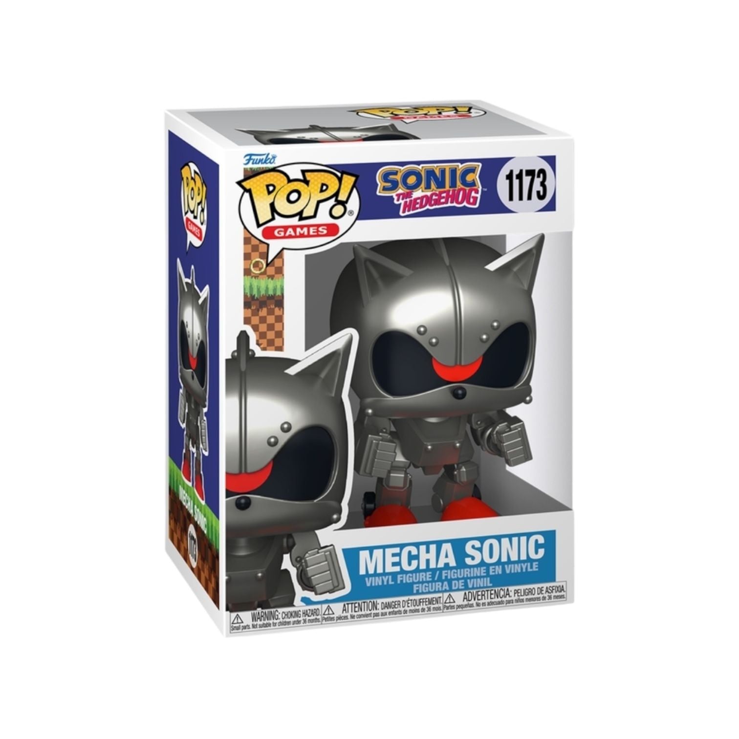 Funko Pop! vinyl figure packaging for Mecha Sonic with box design.