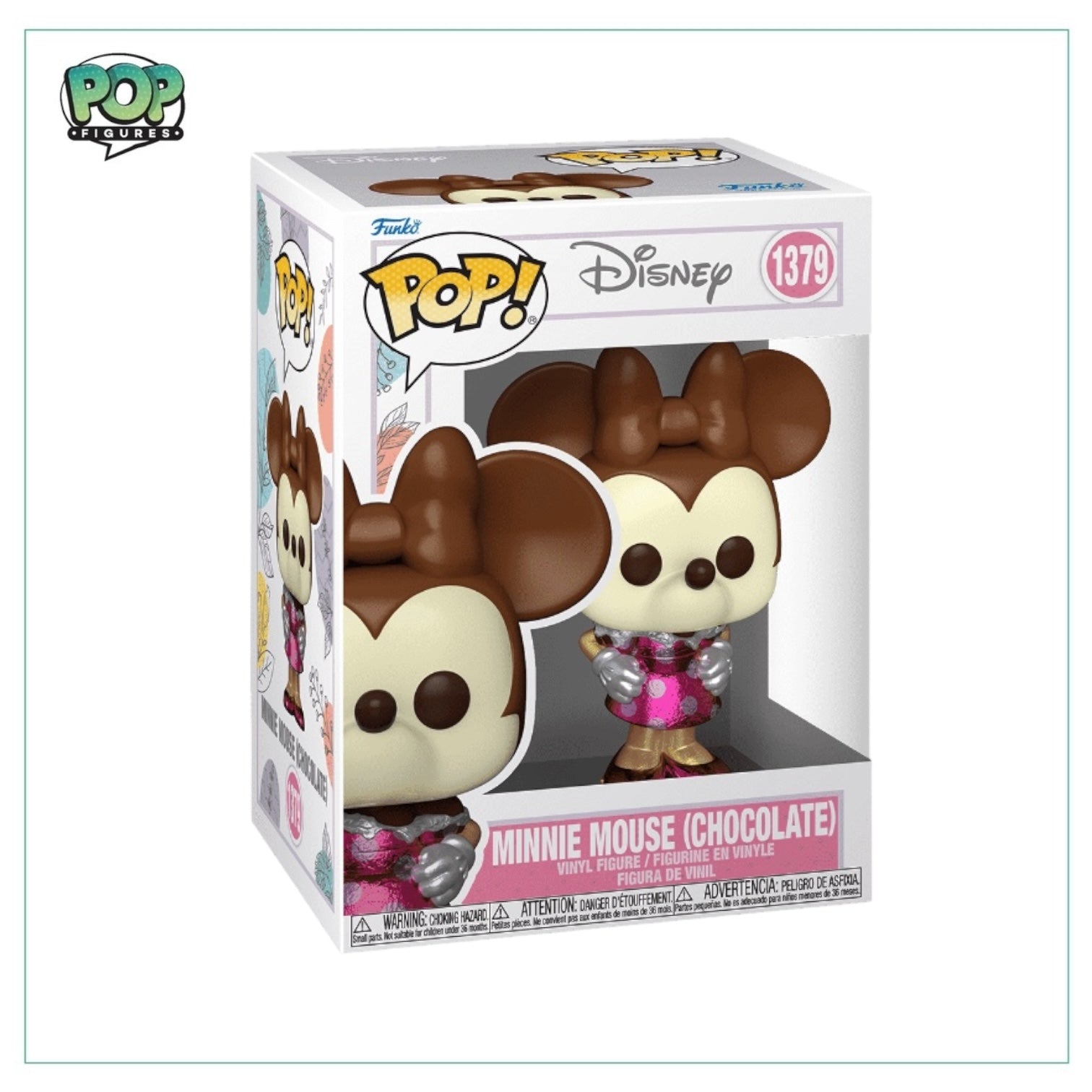 Funko Pop! figure of Minnie Mouse in a chocolate theme, featuring her signature polka dot dress and bow.