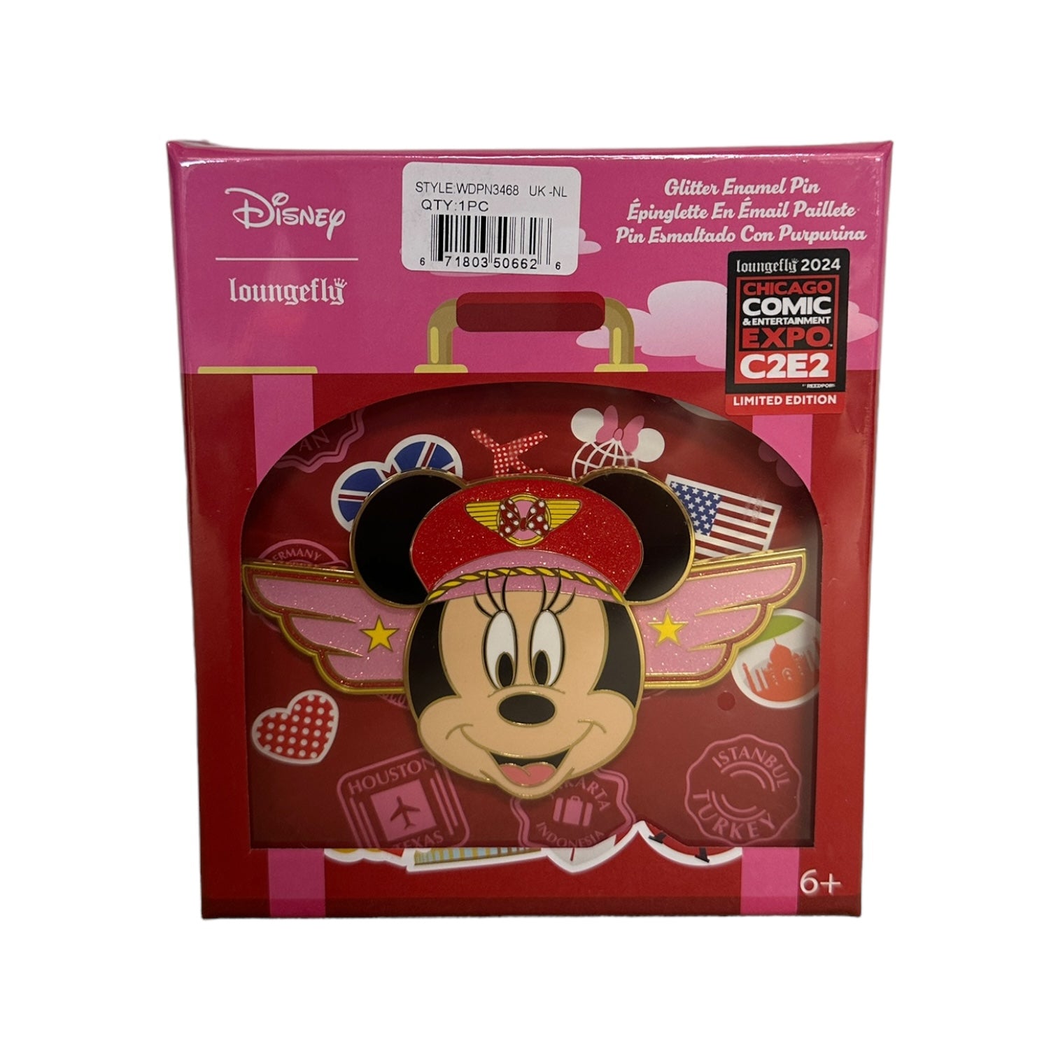 Minnie Mouse glitter enamel pin, exclusive for C2E2 2024, limited edition of 650 pieces.