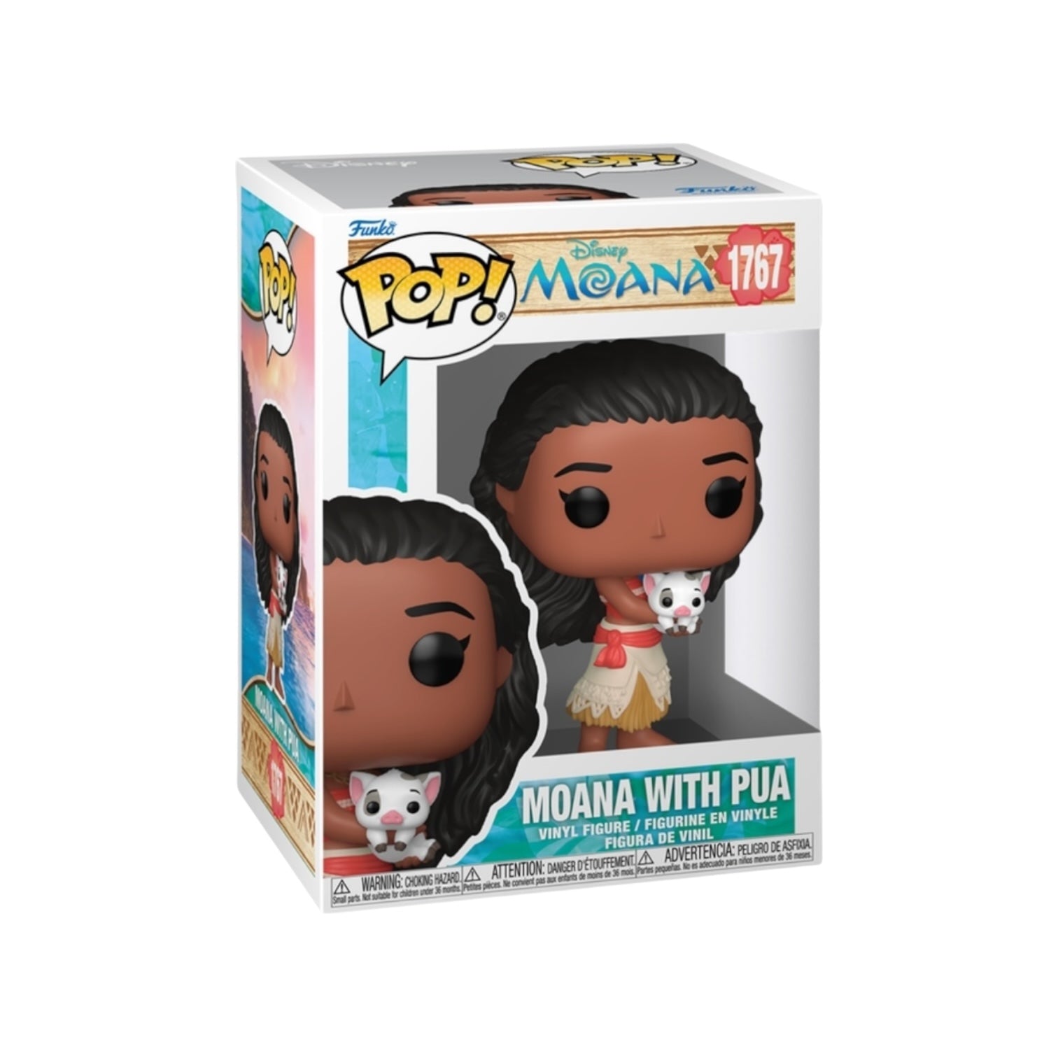 Funko Pop! vinyl figure of Moana with Pua in packaging on a white background