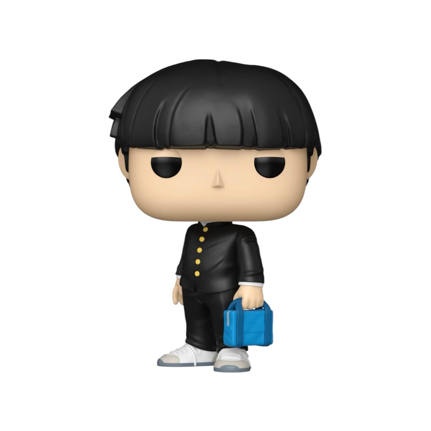 Funko Pop! vinyl figure of a character with black hair and a black outfit holding a blue bag on a white background