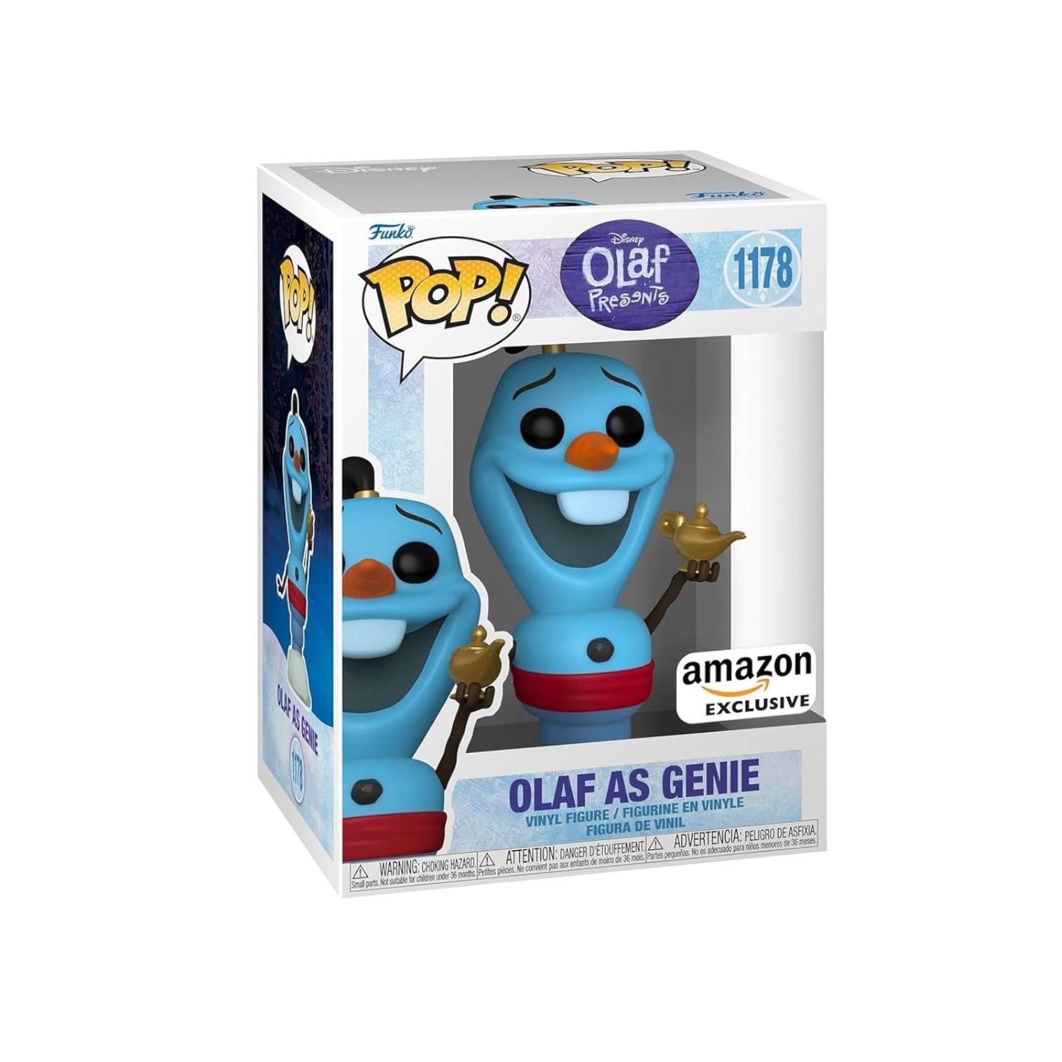 Olaf as a Genie Funko Pop! #1178 from Frozen, featuring a whimsical design with vibrant colors and a magical lamp.
