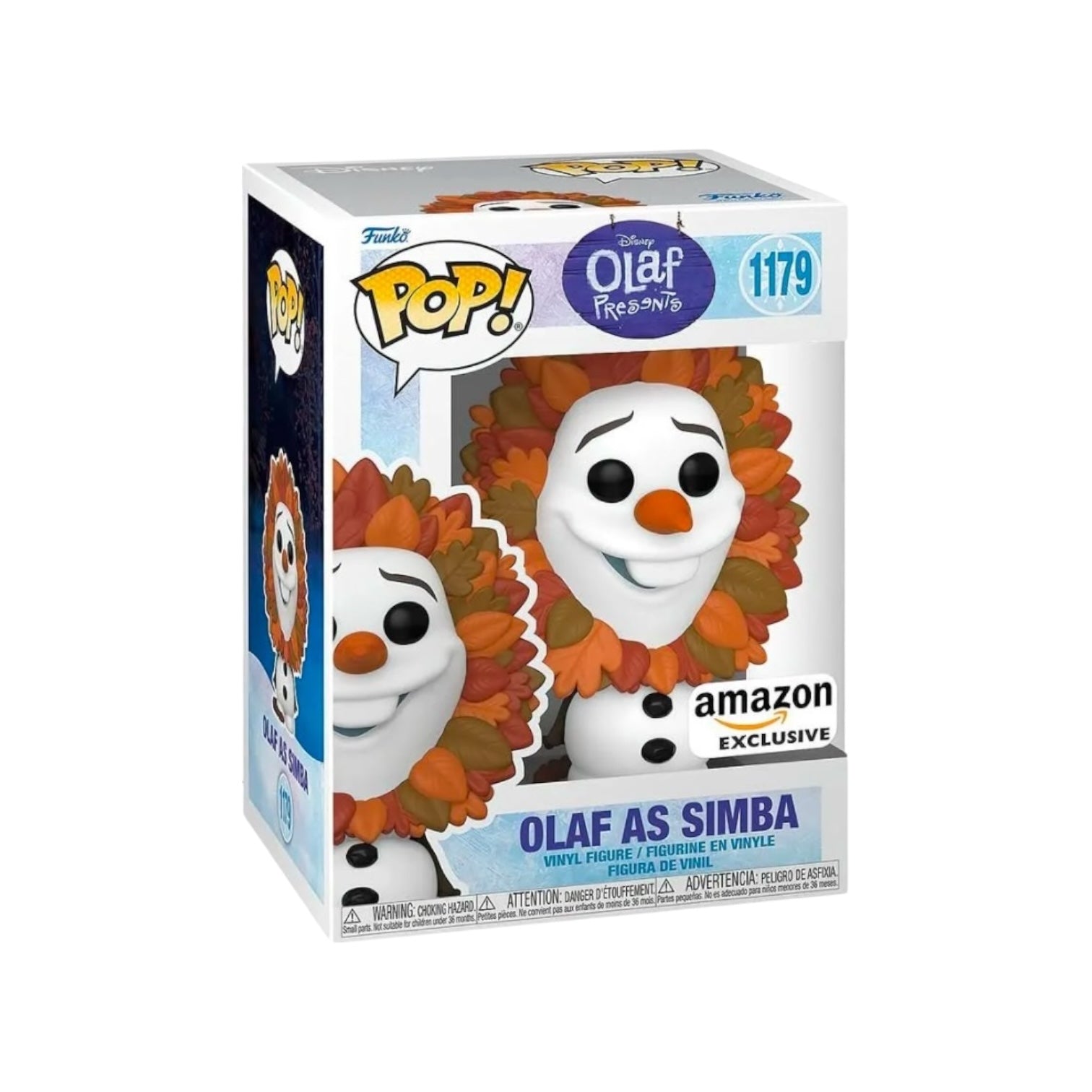 Olaf as Simba Funko Pop! figure, featuring the snowman in a lion cub pose, with vibrant colors and a playful expression.