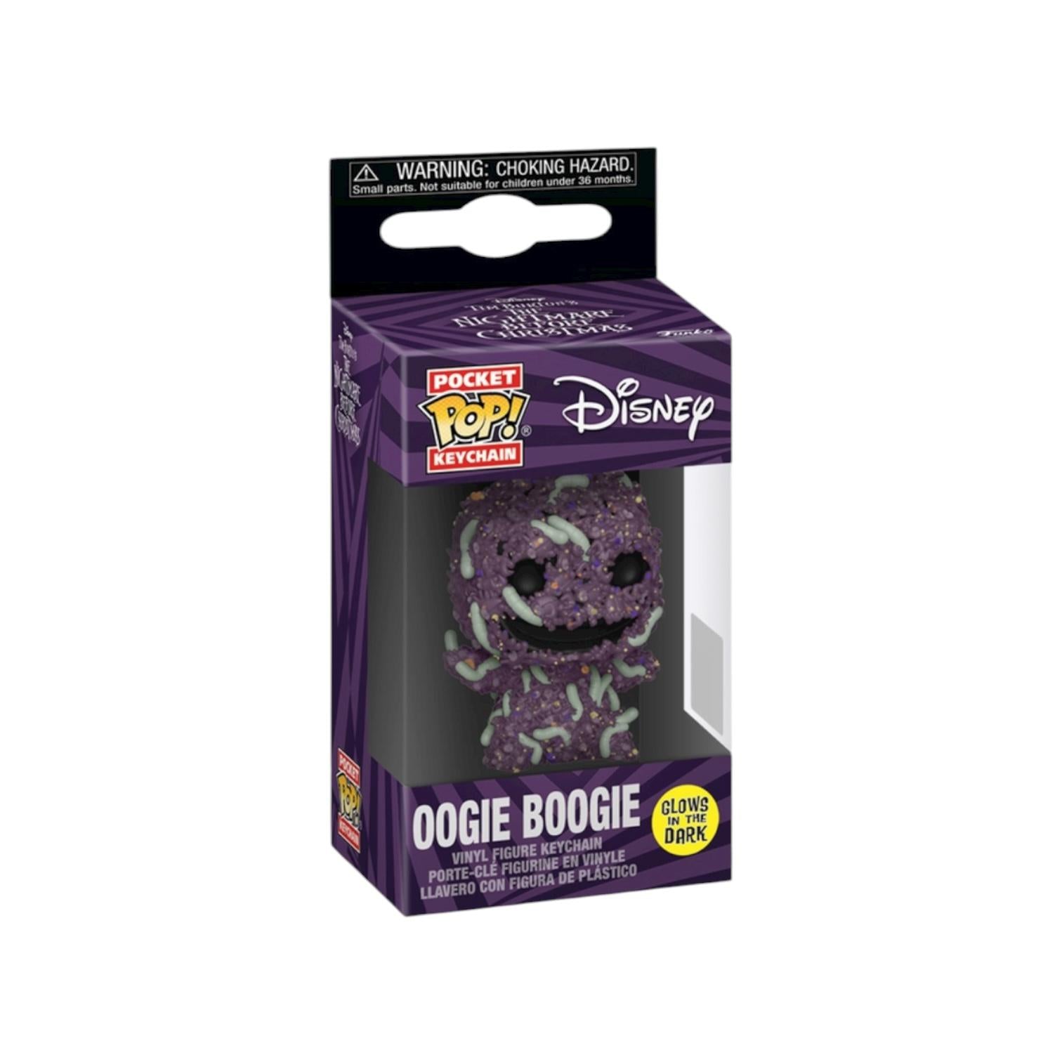 Oogie Boogie Pocket Pop! keychain packaging with purple and black design.