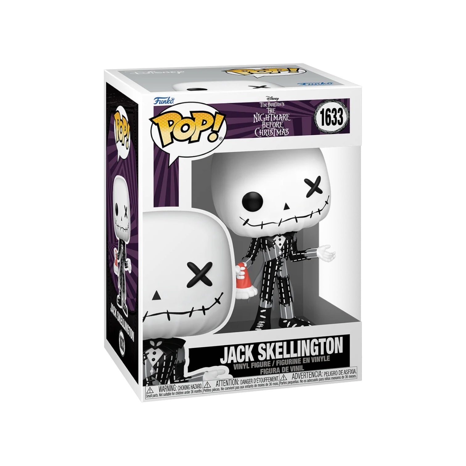 Funko Pop! of Patchwork Jack Skellington from The Nightmare Before Christmas, featuring colorful patchwork design.