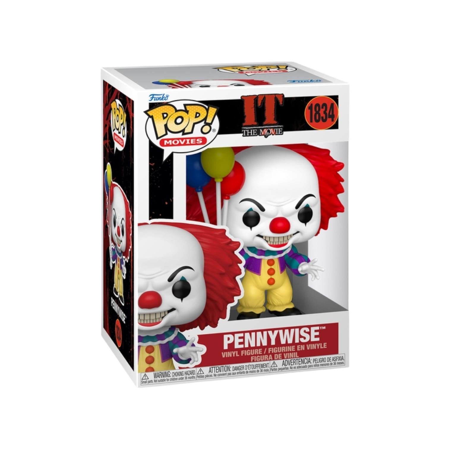 Funko Pop! Pennywise figure packaging with 'It' branding on a white background