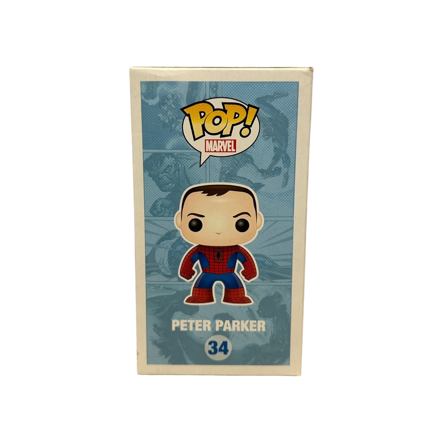 Funko Pop! Marvel Peter Parker figure packaging on a white background