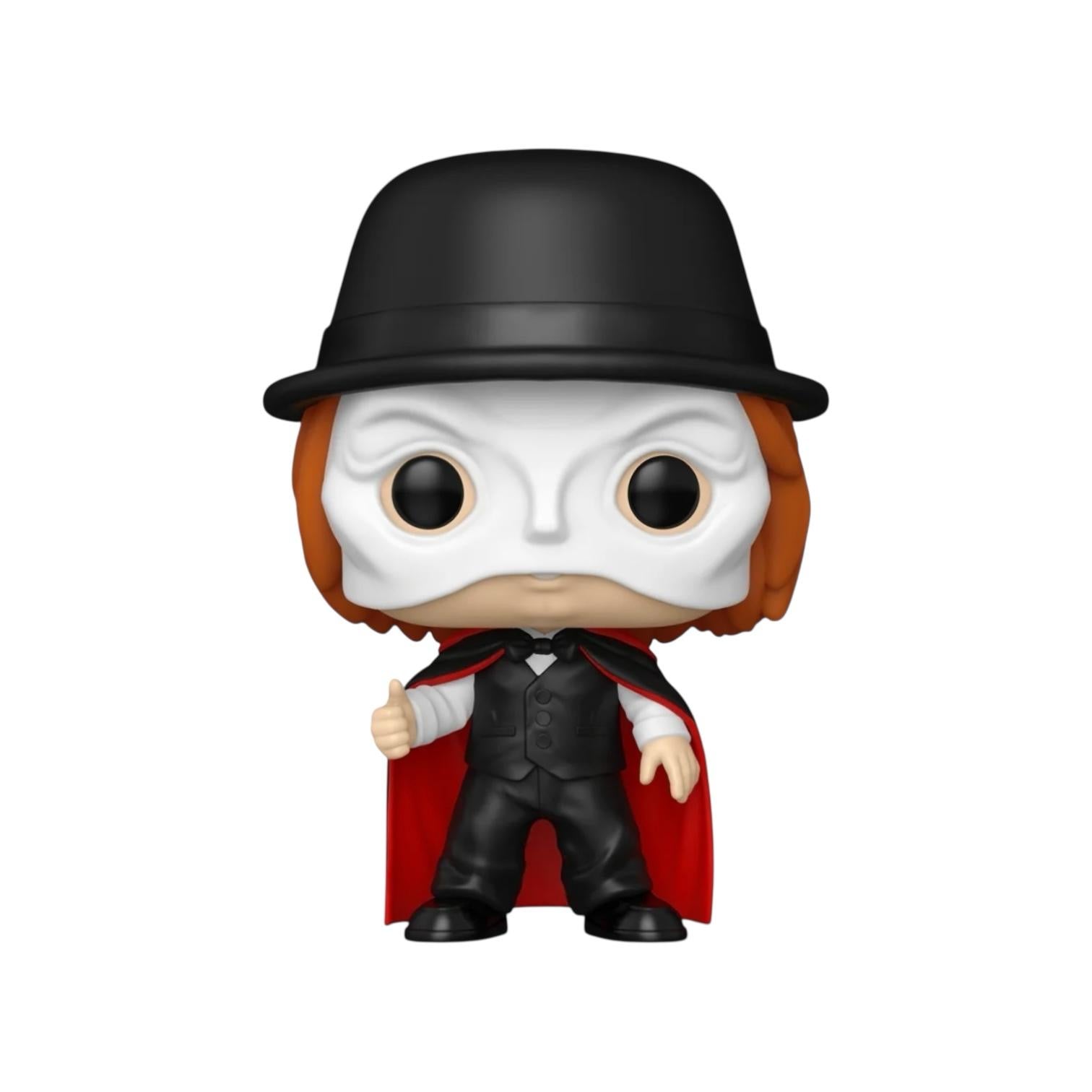 Funko Pop! vinyl figure of a character with a black hat, white face, red cape, and black suit on a white background