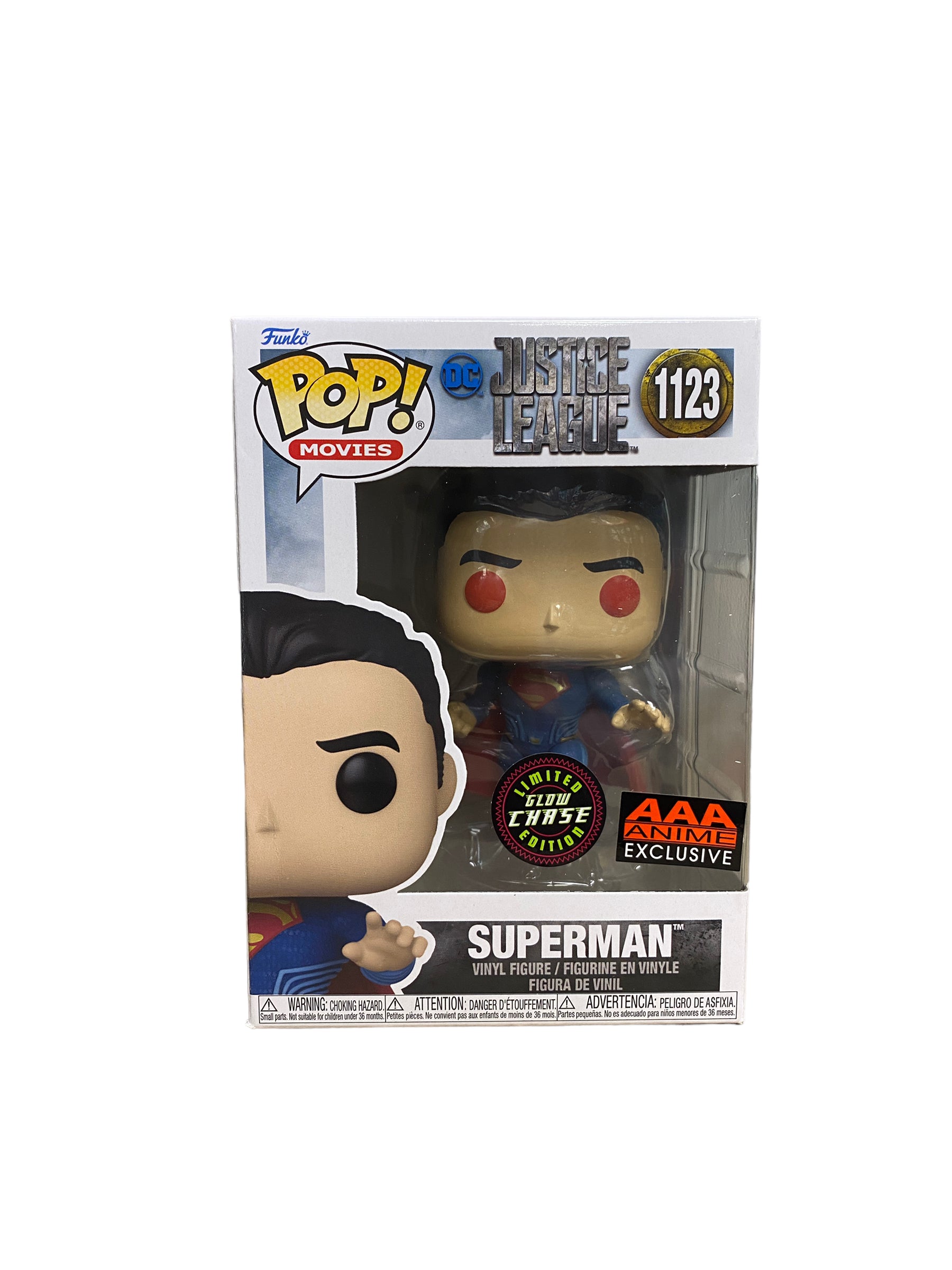 Superman #1123 (Glow Chase) Funko Pop! - Justice League - AAA Anime Exclusive - Condition 8/10