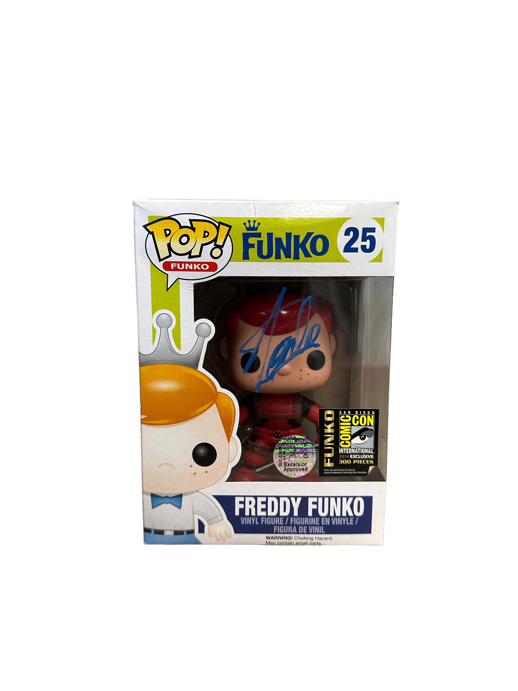 Stan Lee Signed Freddy Funko as Deadpool #25 Funko Pop! - SDCC 2014 Exclusive LE300 Pcs - Condition 7.5/10 - Excelsior Approved COA
