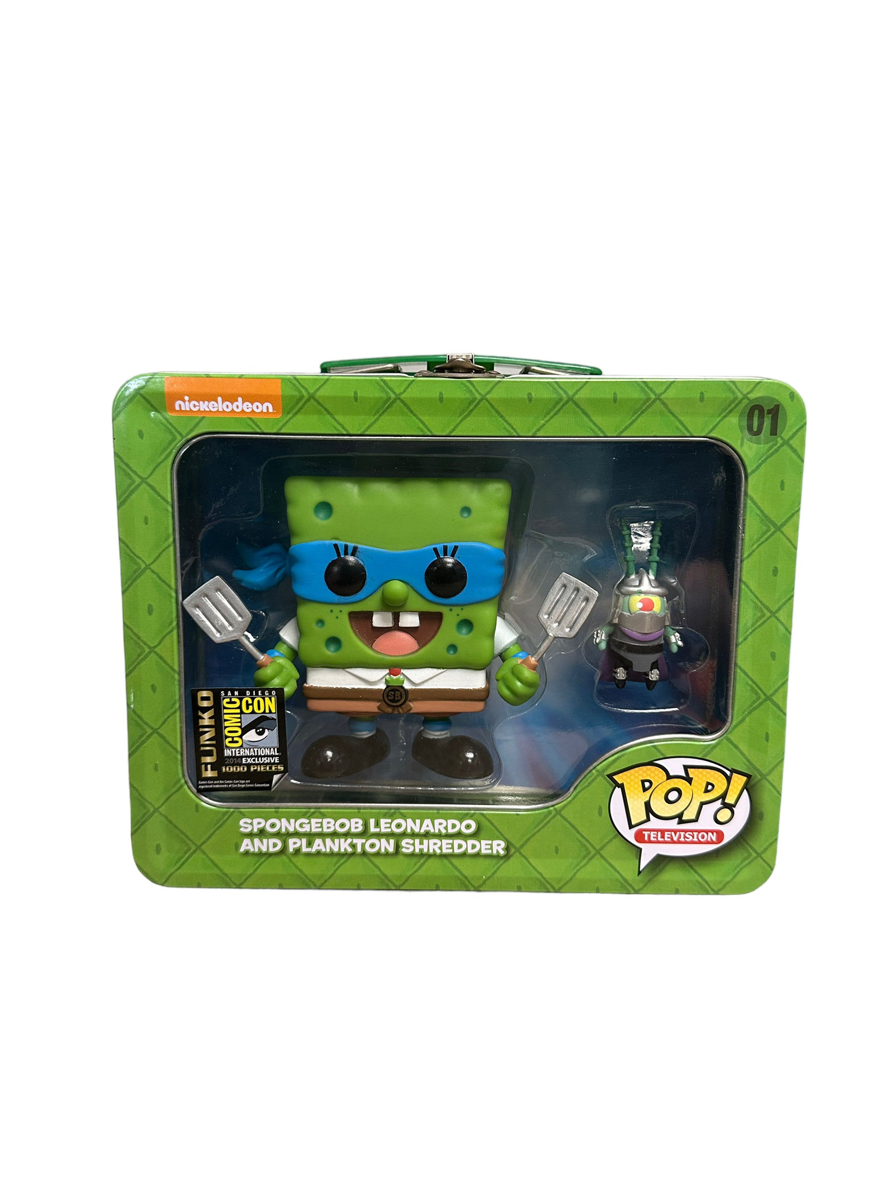 Spongebob Leonardo and Plankton Shredder #01 Funko Pop Lunchbox Tin! - Spongebob Squarepants x Teenage Mutant Ninja Turtles - SDCC 2014 Exclusive LE1000 Pcs - Condition 8/10