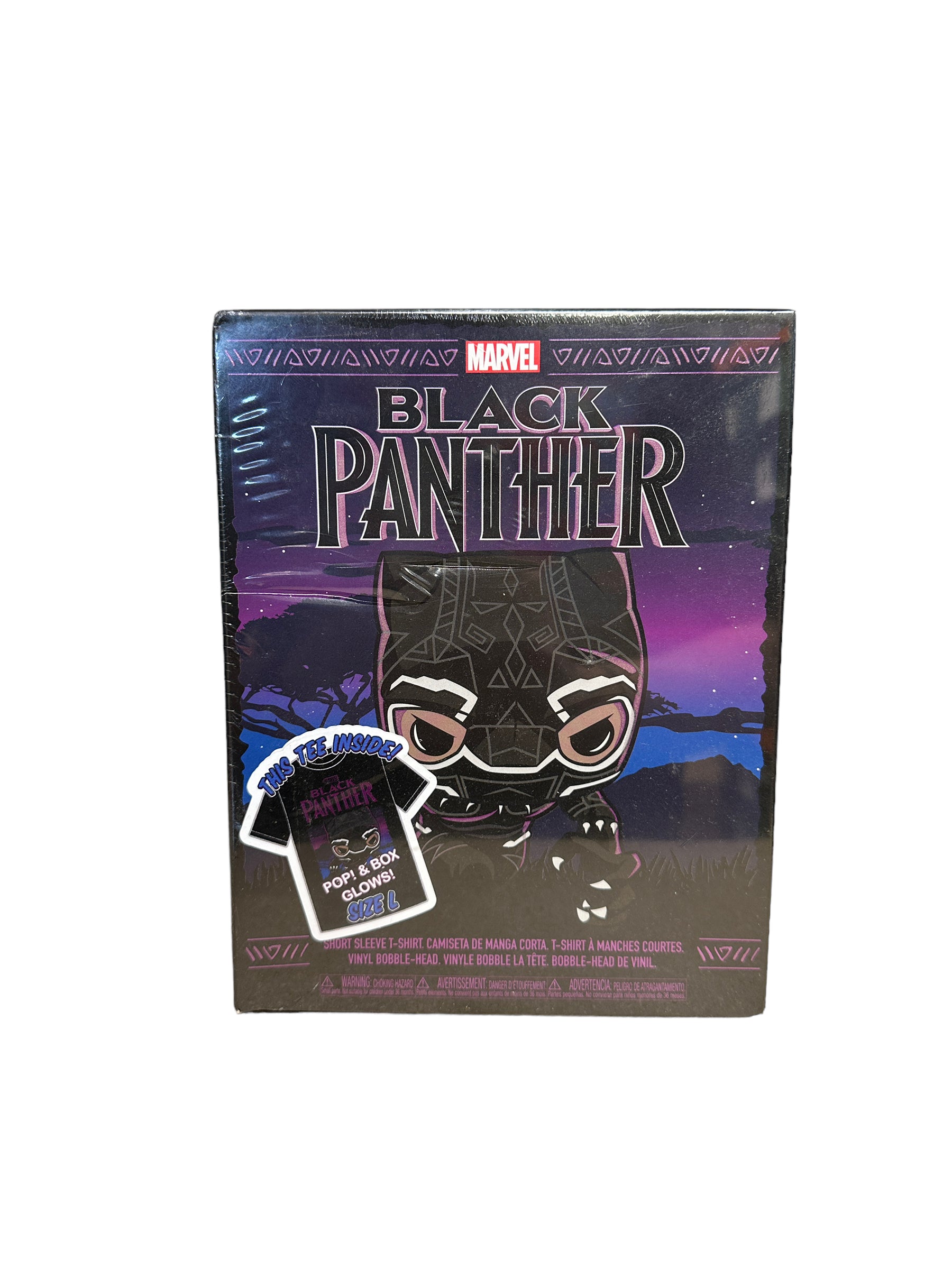 Black Panther #273 (Purple Glows in the Dark) Funko Pop T-Shirt Bundle! - Black Panther - Target Exclusive - Sealed - Condition 8.5/10