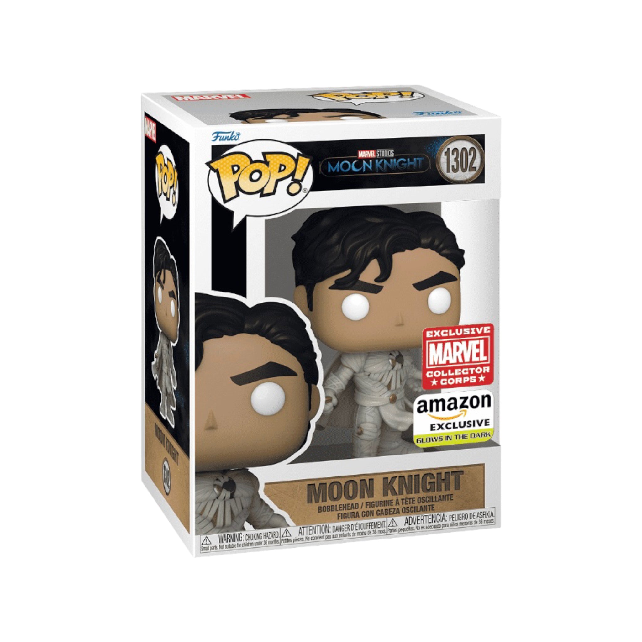 Moon Knight #1302 (Unmasked Glows in the Dark) Funko Pop! - Moon Knight - Amazon Marvel Collector Corps Exclusive