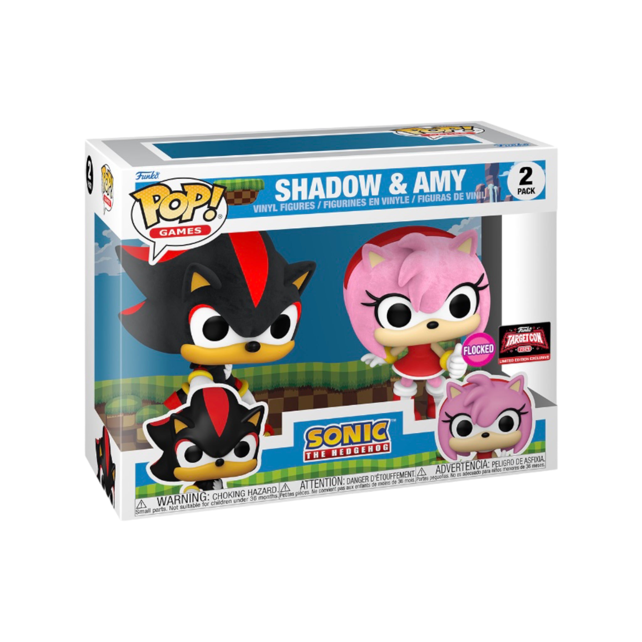Shadow & Amy (Flocked) 2 Pack Funko Pop! - Sonic The Hedgehog - Target Con 2024 Exclusive