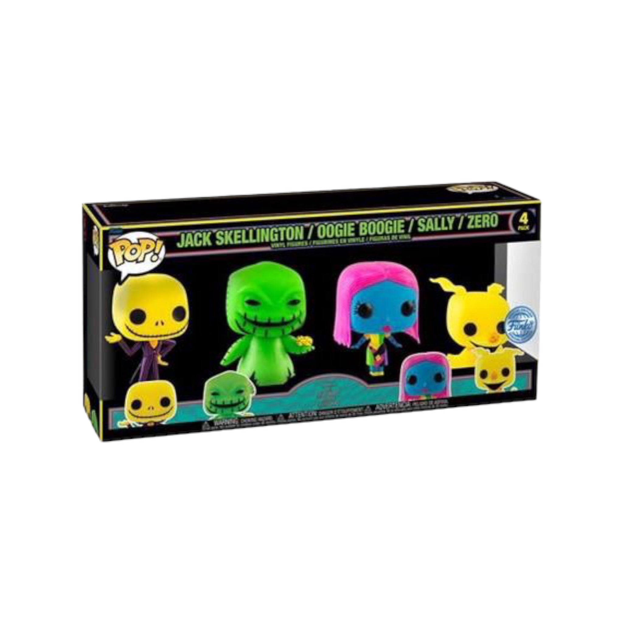 Jack Skellington / Oogie Boogie / Sally / Zero (Black Light) 4 Pack Funko Pop! - The Nightmare Before Christmas - Special Edition - Condition 8.5/10