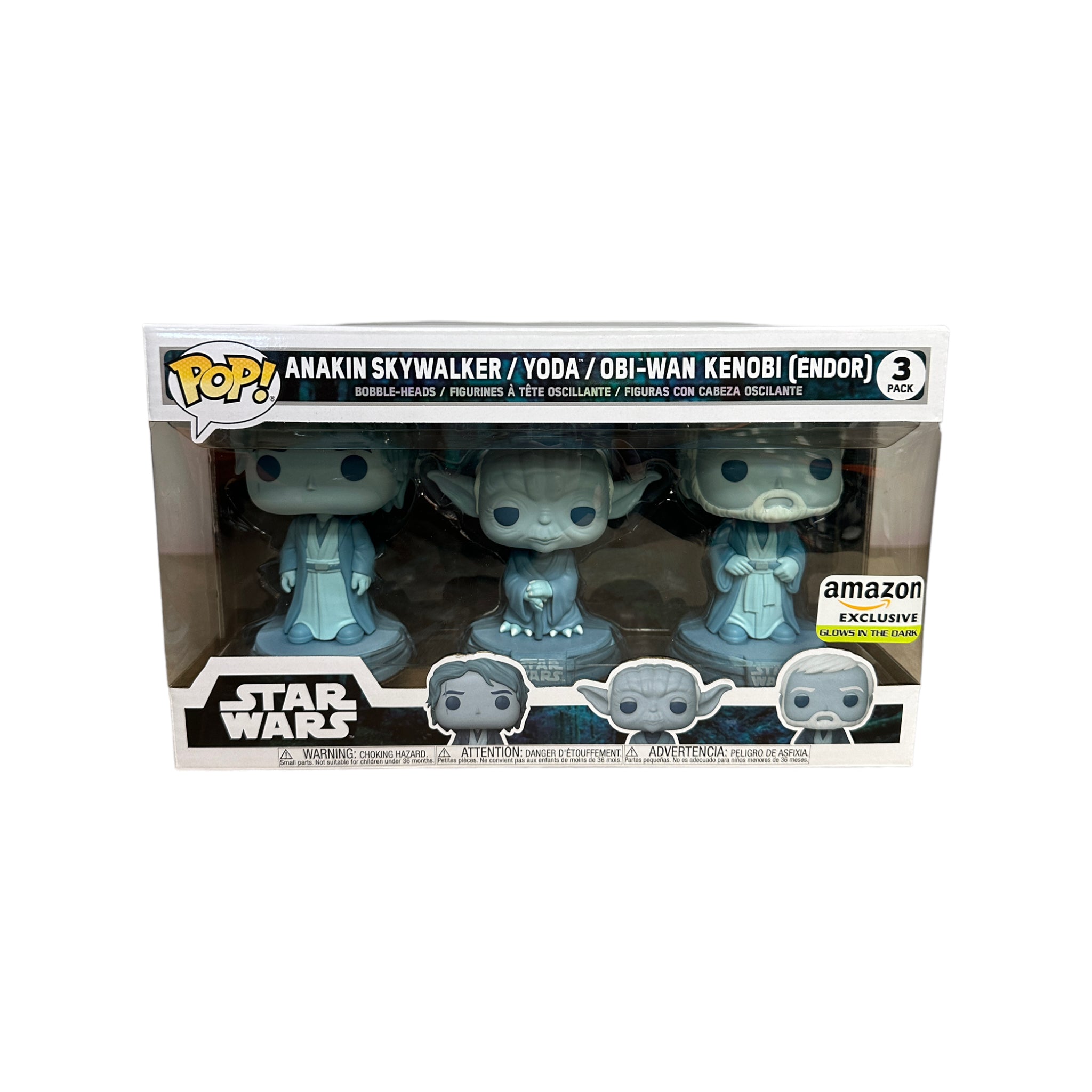 Anakin Skywalker / Yoda / Obi-Wan Kenobi (Glows in the Dark) 3 Pack Funko Pop! - Star Wars - Amazon Exclusive - Condition 8.75/10