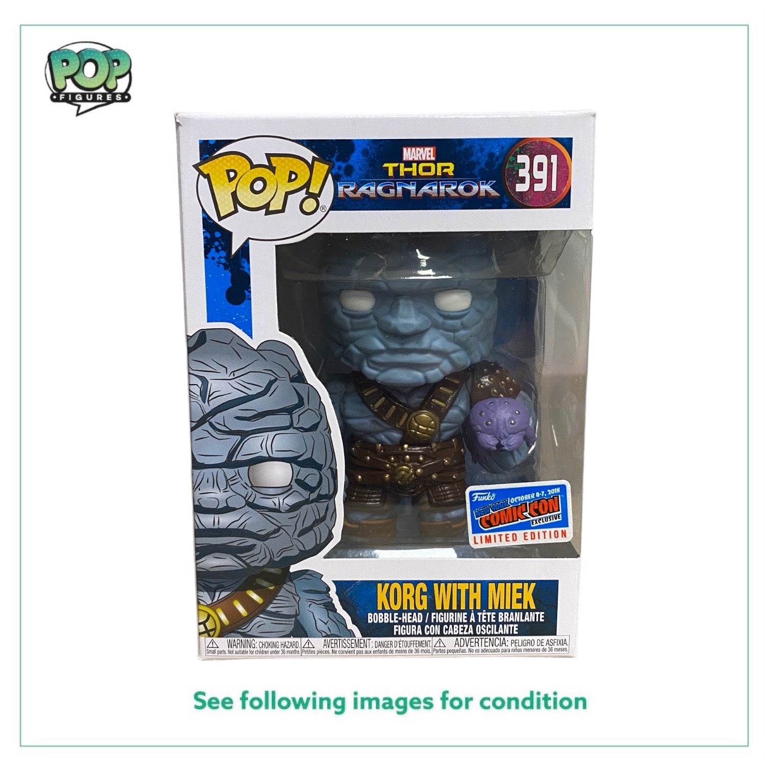 Korg With Miek #391 Funko Pop! - Thor Ragnarok - NYCC 2018 Official Convention Exclusive - Condition 8/10