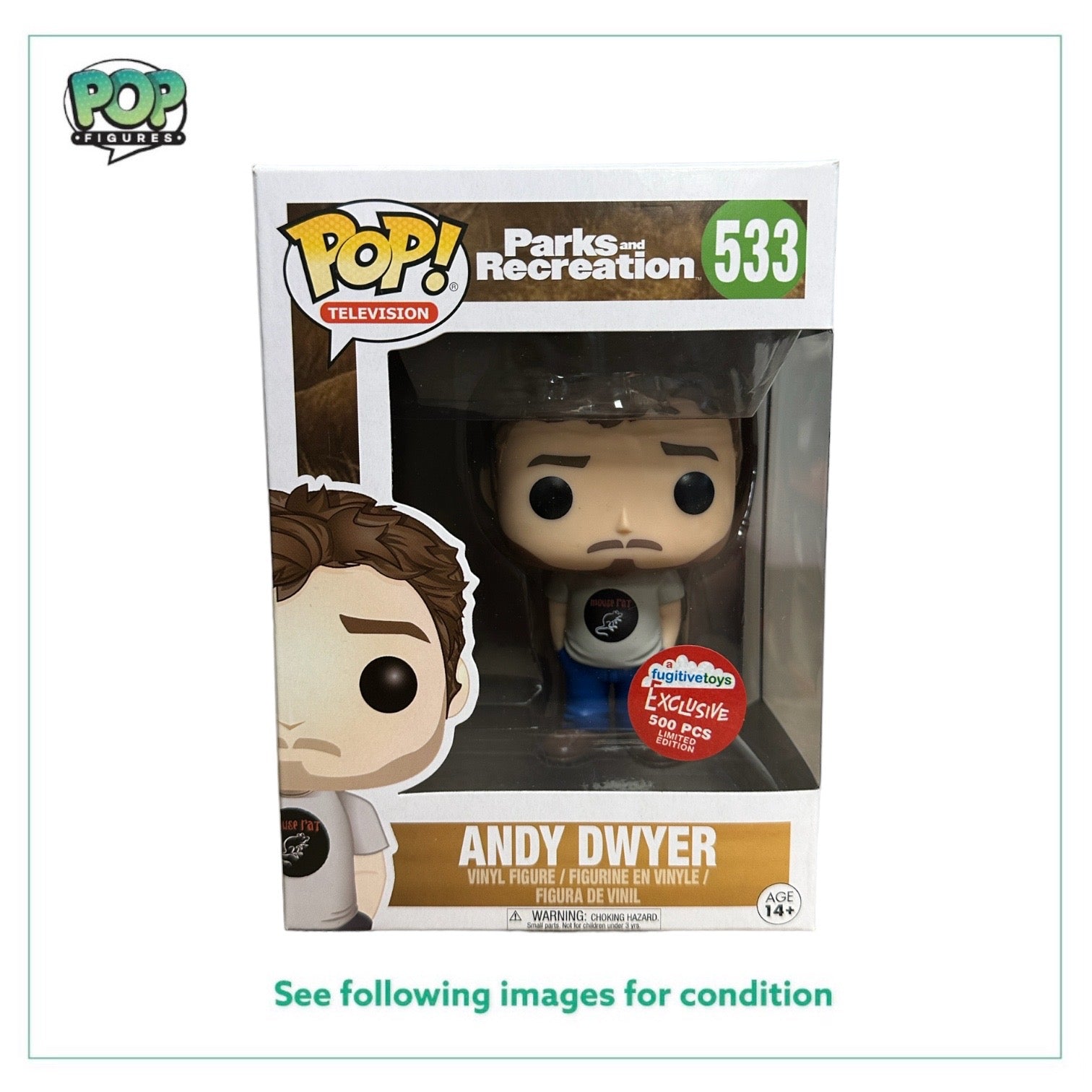 Andy Dwyer #533 (Mouse Rat T-Shirt) Funko Pop! - Parks and Recreation - Fugitive Toys Exclusive LE500 Pcs - Condition 9/10