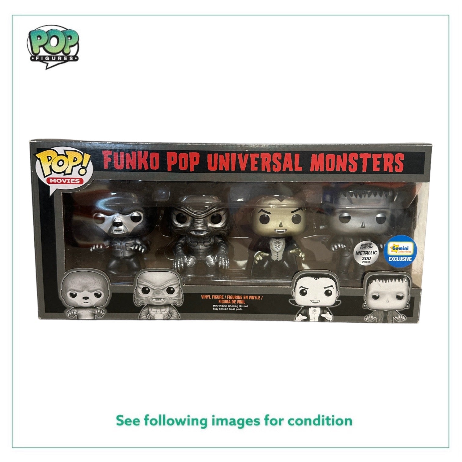 Universal Monsters 4 Pack (Metallic) Funko Pop! - Gemini Collectibles Exclusive LE300 Pcs - Condition 7.5/10