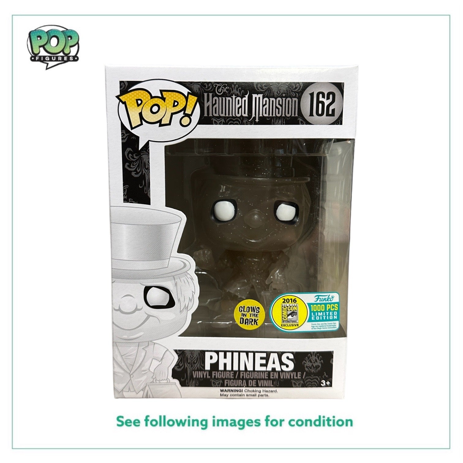 Phineas #162 (Glows in the Dark) Funko Pop! - The Haunted Mansion - SDCC 2016 Exclusive LE1000 Pcs - Condition 9/10