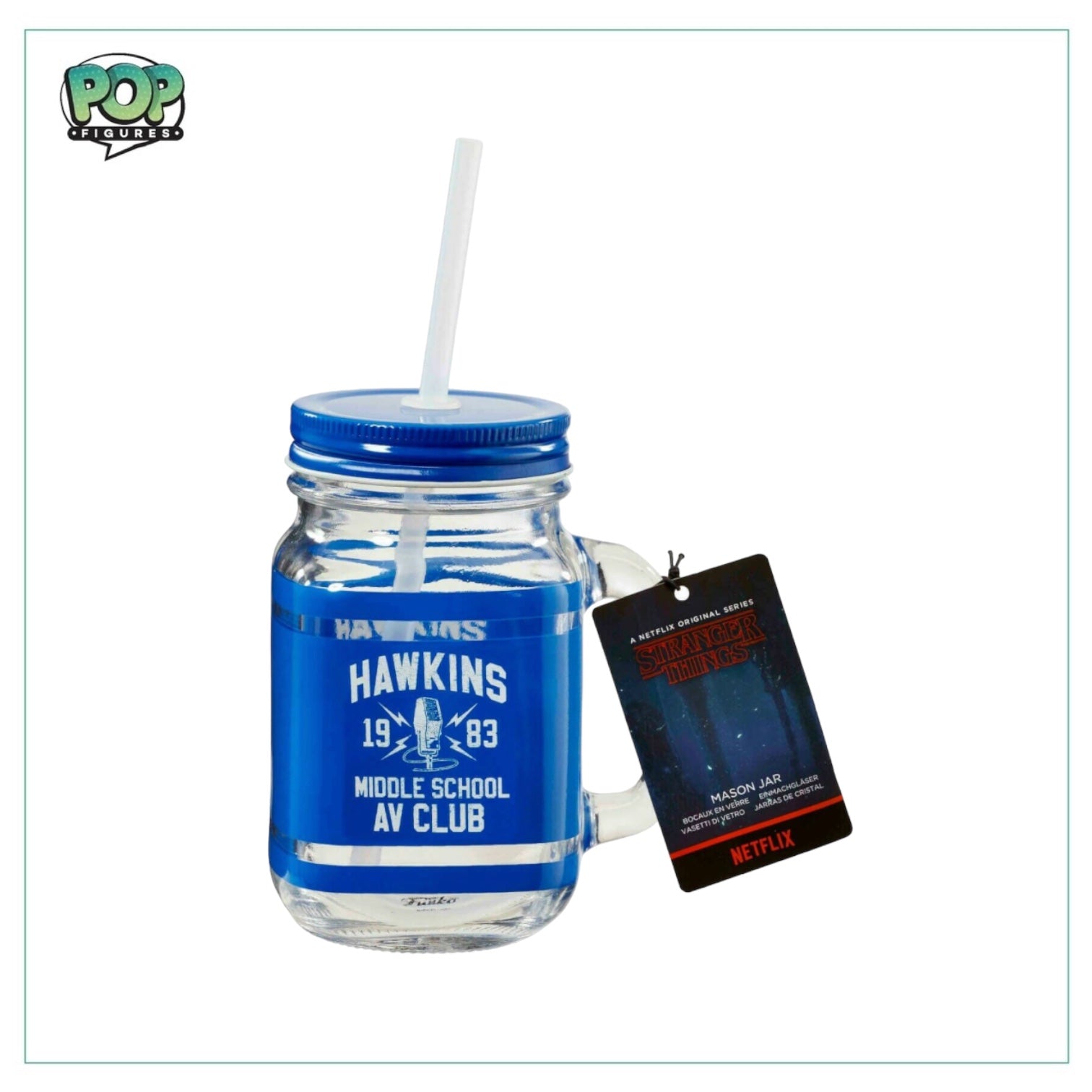 Hawkins Middle School Mason Jar with Straw - Stranger Things