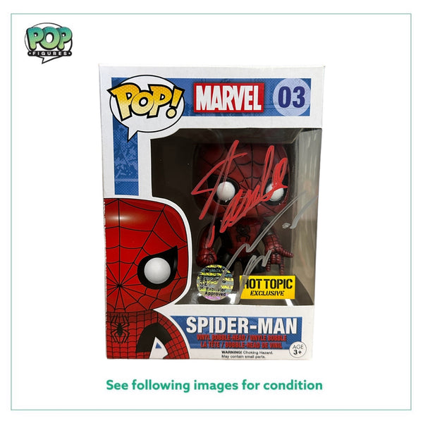 Stan Lee & Andrew Garfield Dual Signed Spider-Man #03 (Red & Black) Funko Pop! - Marvel - Hot Topic Exclusive - Condition 8.5/10 - Excelsior Approved & Authenticateit COA