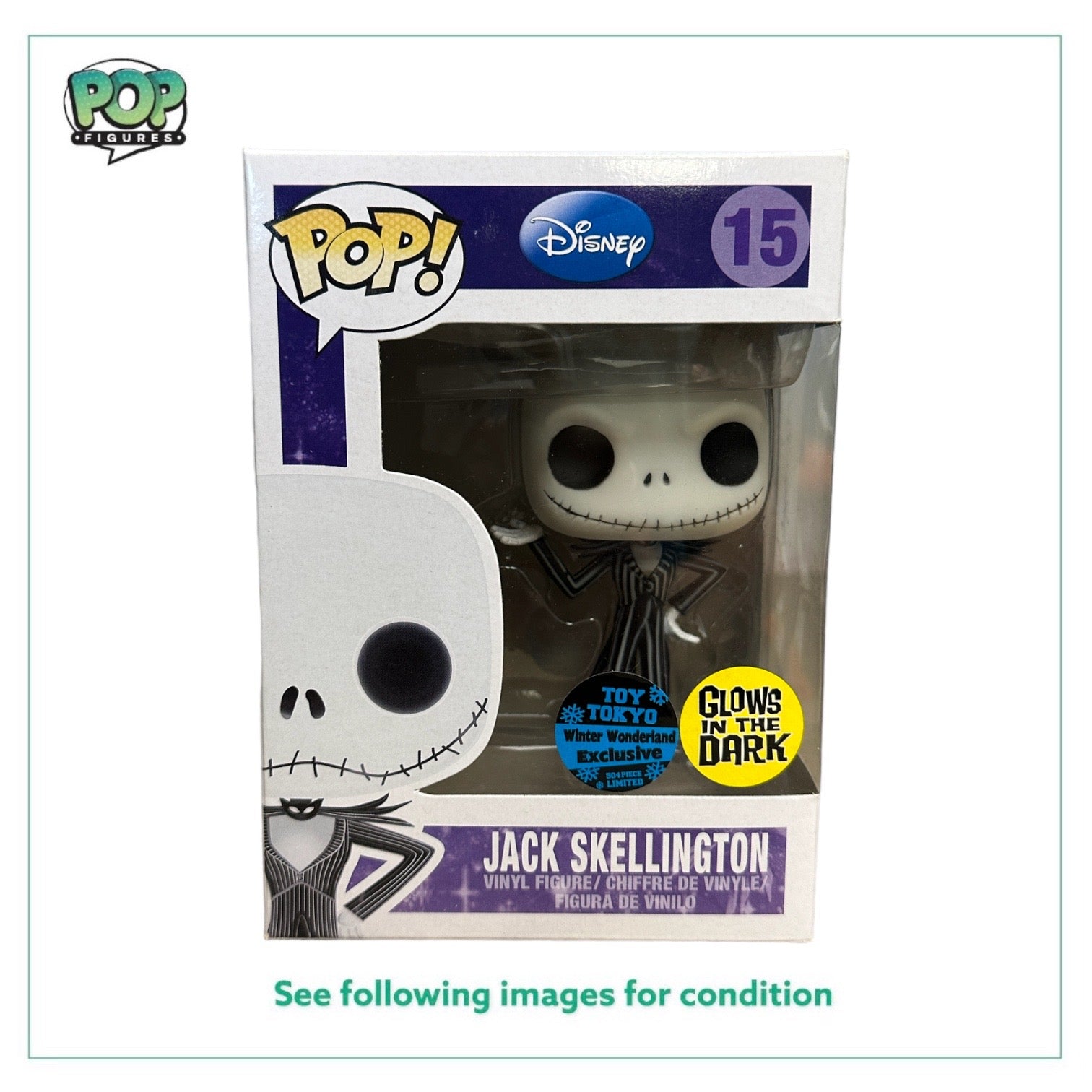 Jack Skellington #15 (Glows in the Dark) Funko Pop! - Disney Series 2 - Toy Tokyo / Winter Wonderland Exclusive LE504 Pcs Error Sticker - Condition 8.75/10
