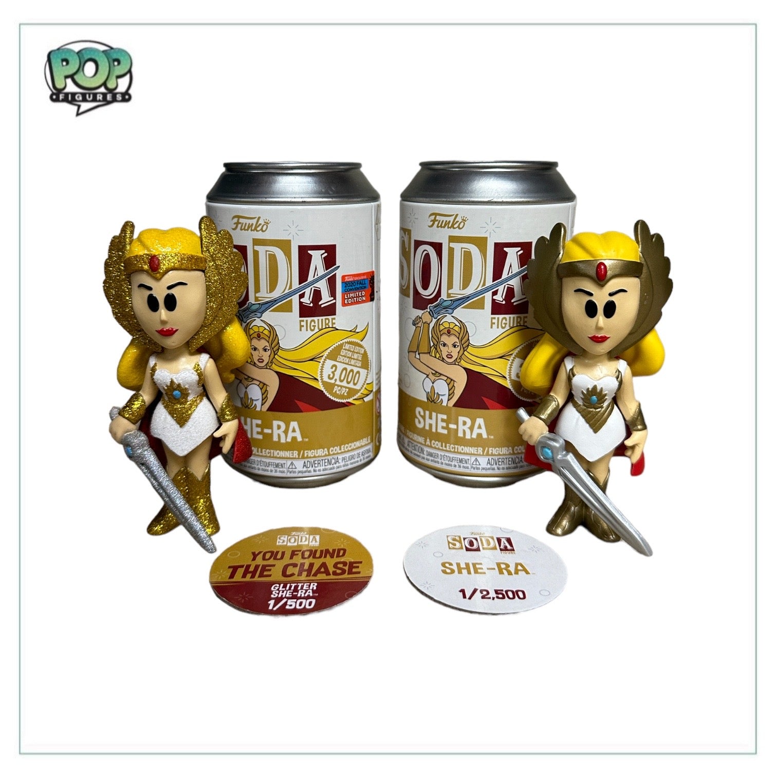 She-Ra Common & Chase Funko Soda Vinyl Figure Pair! - Masters of The Universe - NYCC 2020 Shared Exclusive LE1/2500 & LE1/500 Pcs