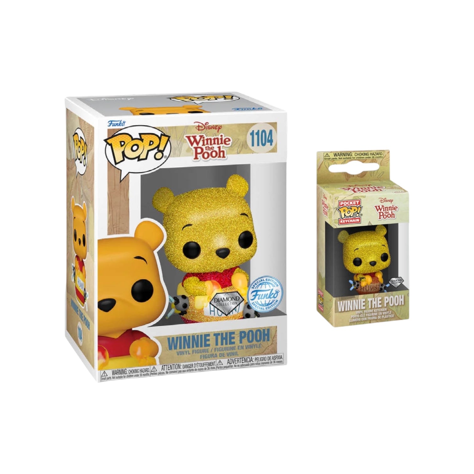 Winnie the Pooh (Diamond) #1104 Funko Pop! - Pop Figures Exclusive + Winnie the Pooh (Diamond) #1104 Funko Pop Keychain Bundle