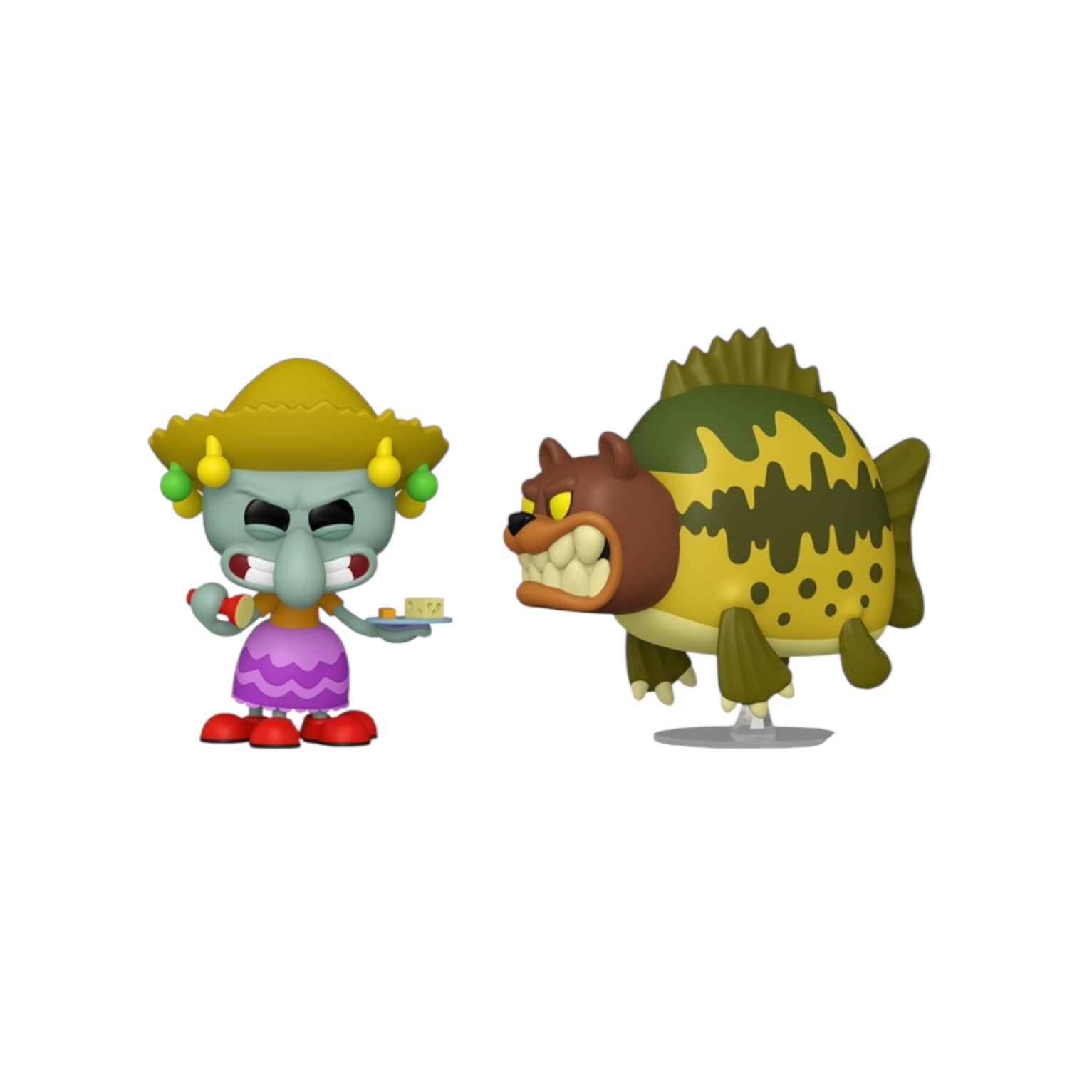 Two colorful figurines on a white background