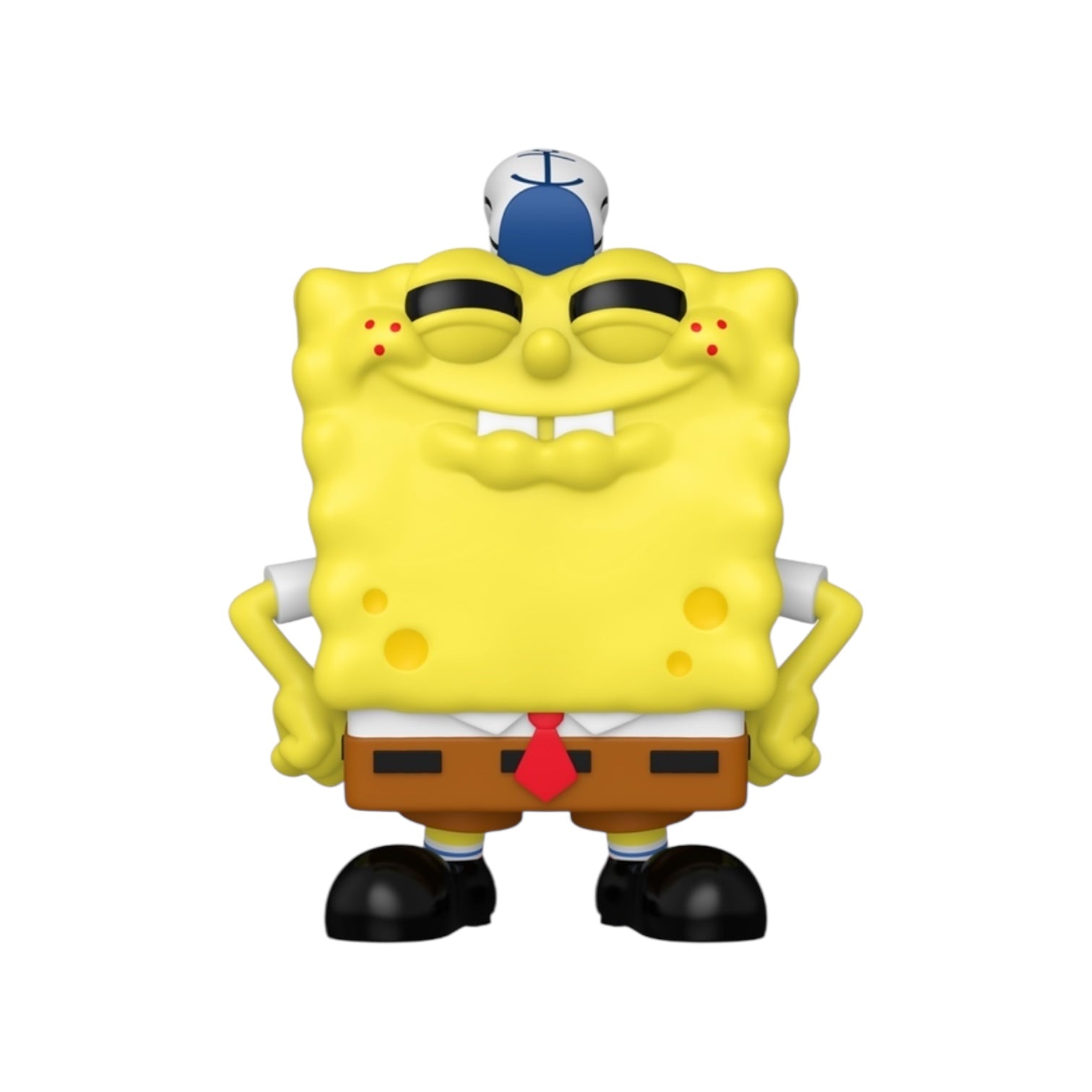 Yellow cartoon character with a blue cap on a white background