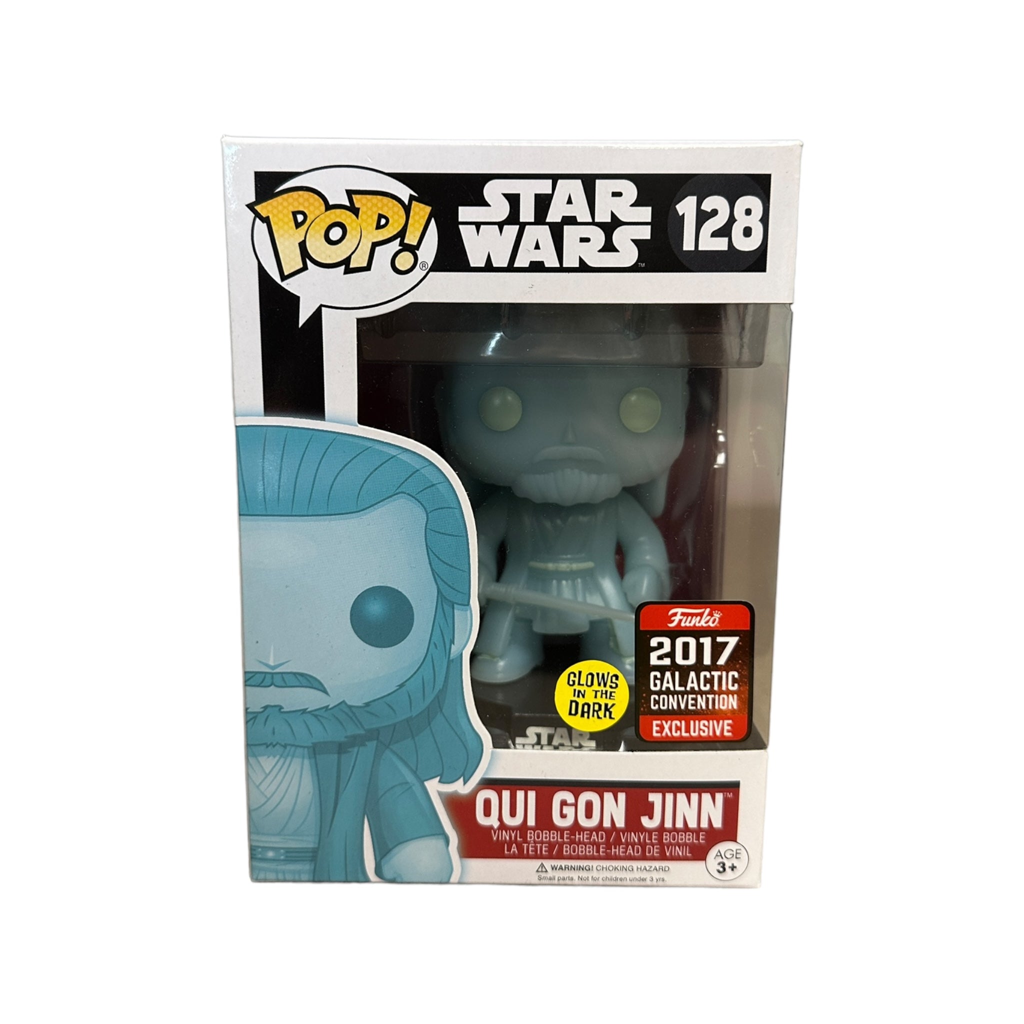 Qui Gon Jinn #128 (Holographic Glows in the Dark) Funko Pop! - Star Wars - Galactic Convention 2017 Exclusive - Condition 8.75/10