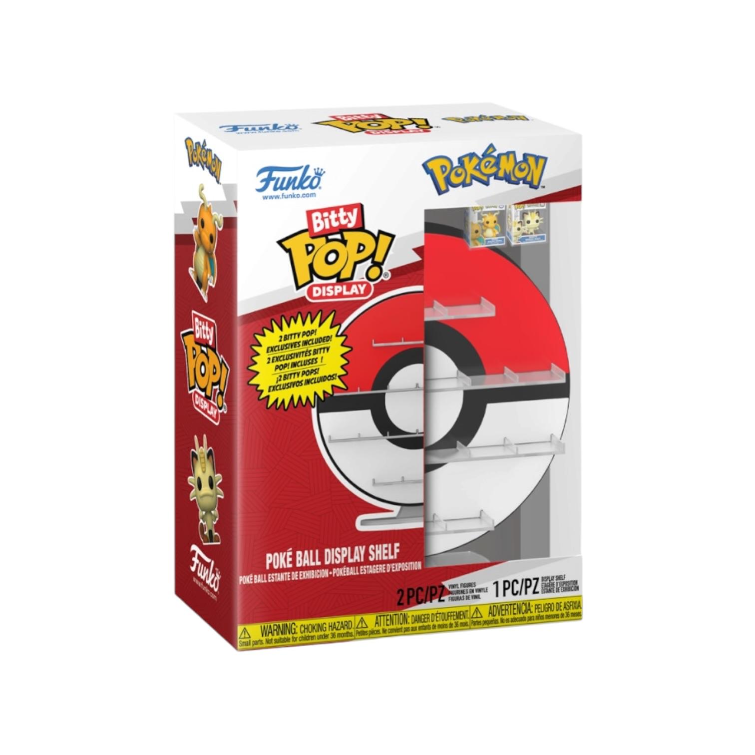 Funko Pop! Bitty Pop! display shelf packaging with Poké Ball design on a white background