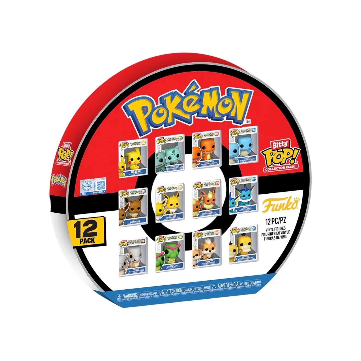 Pokémon Funko Pop! vinyl figures in a circular display with Pokémon logo.