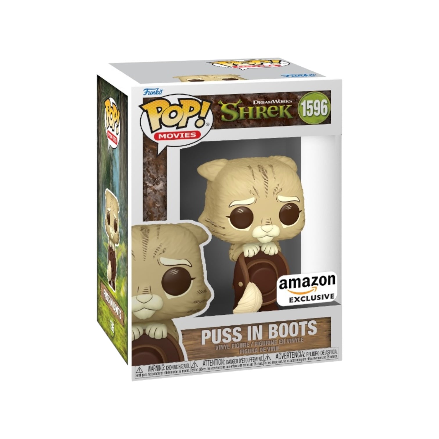Puss in Boots #1596 Funko Pop! in sepia, an Amazon exclusive from Shrek, featuring the beloved cat in a playful stance.