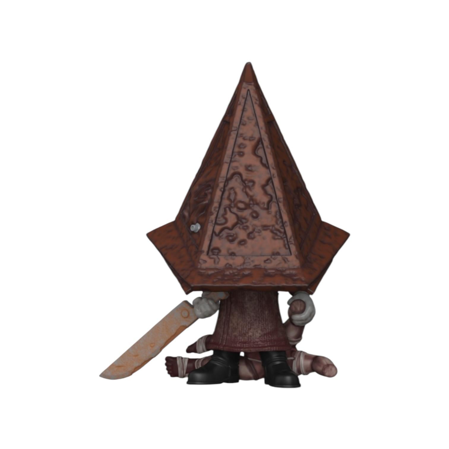 Figurine with a triangular hat and a knife on a white background
