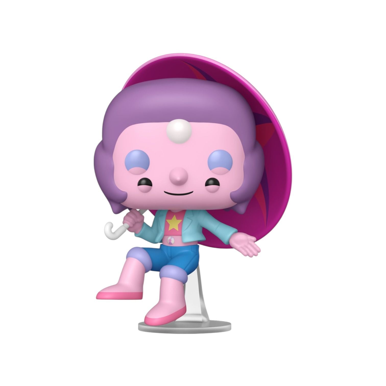 Colorful character figurine with a pink hat on a white background