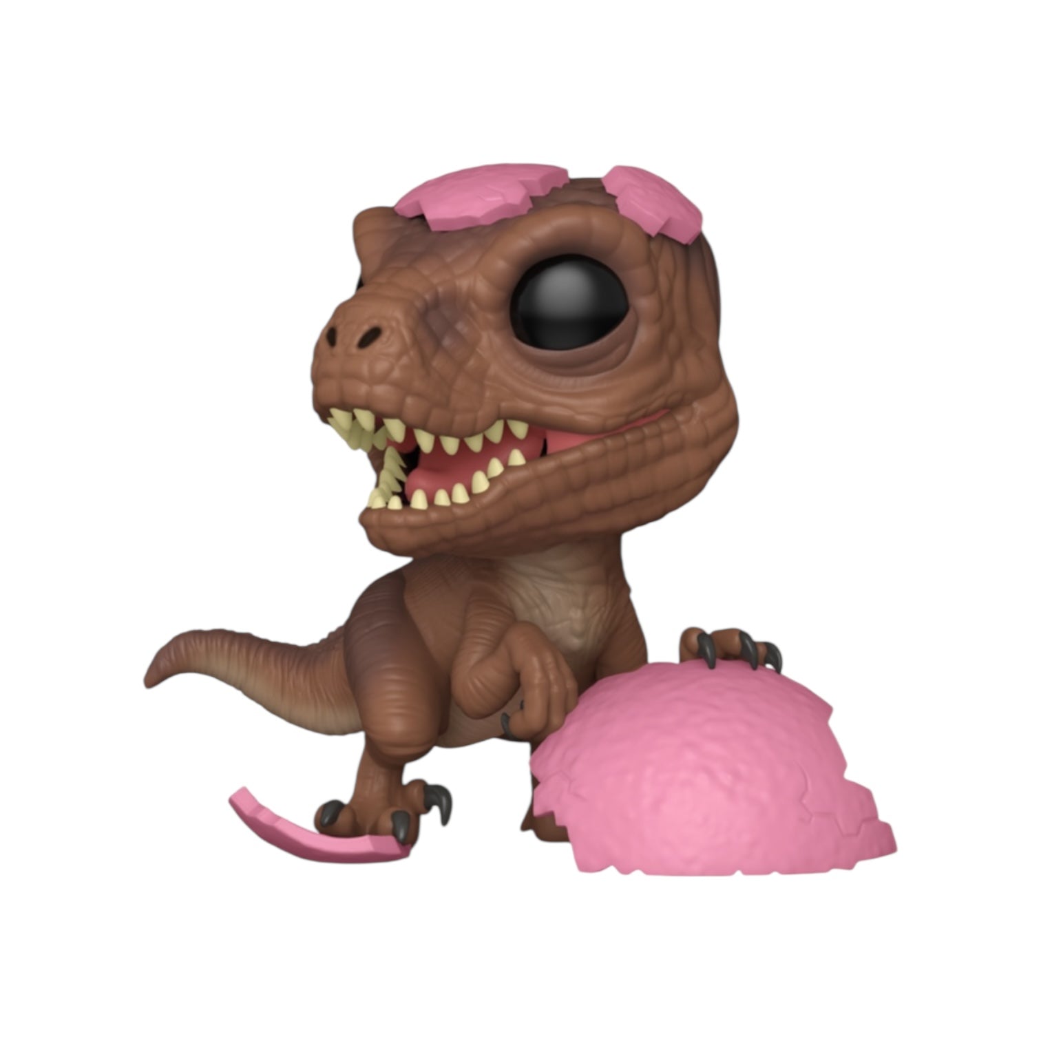 Toy dinosaur figure with pink elements on a white background