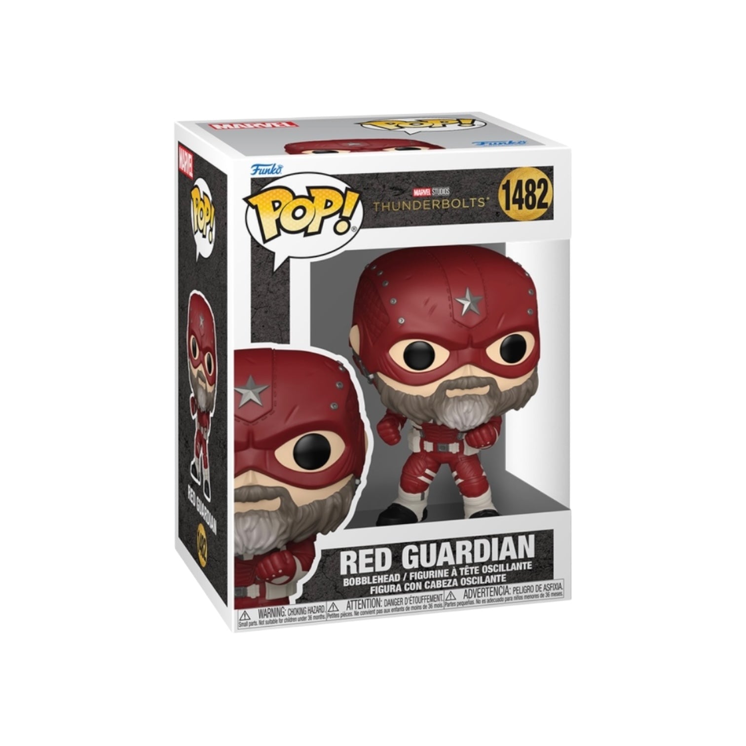 Funko Pop! vinyl figure packaging with 'Red Guardian' character on a white background