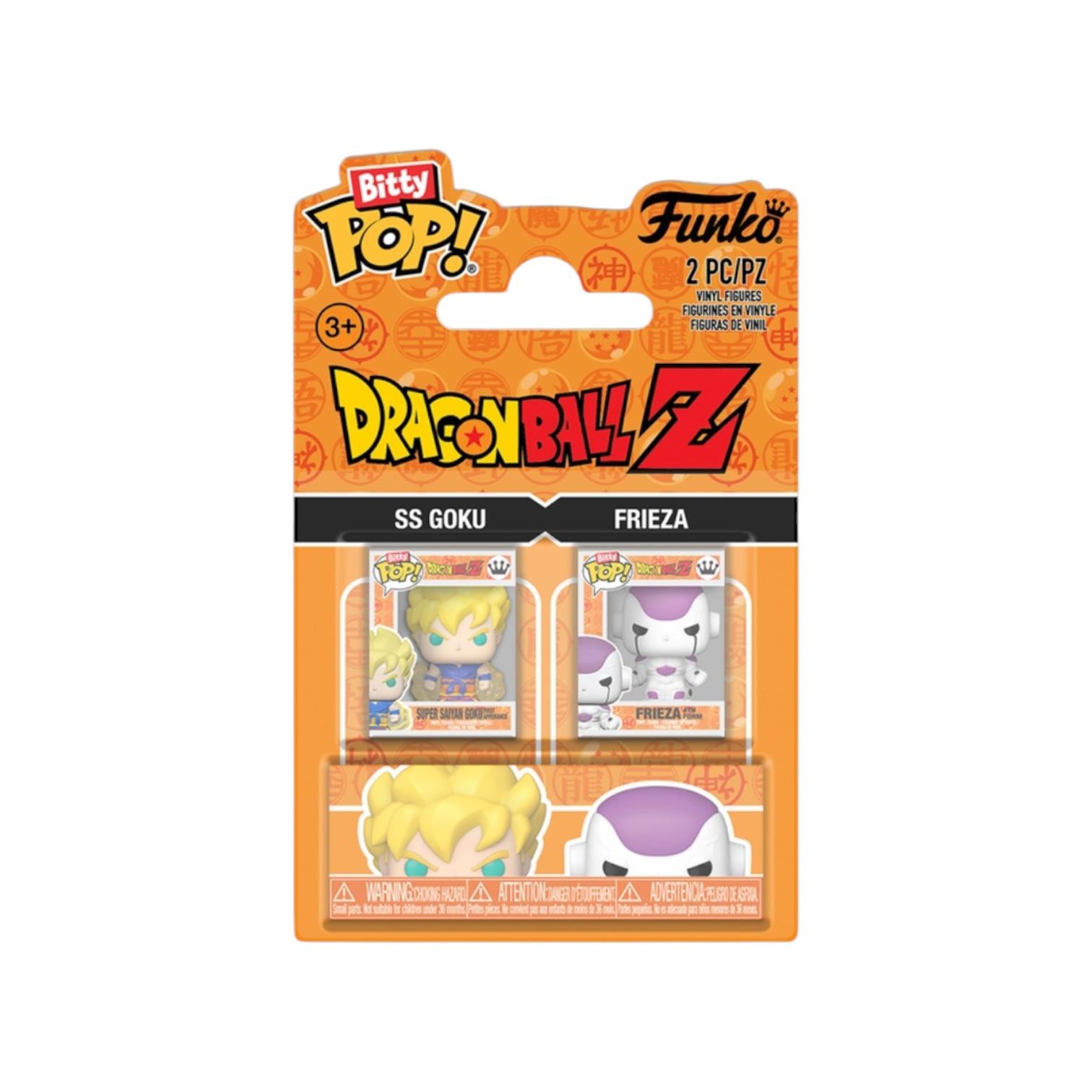 Funko Pop! packaging featuring SS Goku and Frieza figures from Dragon Ball Z on a white background.