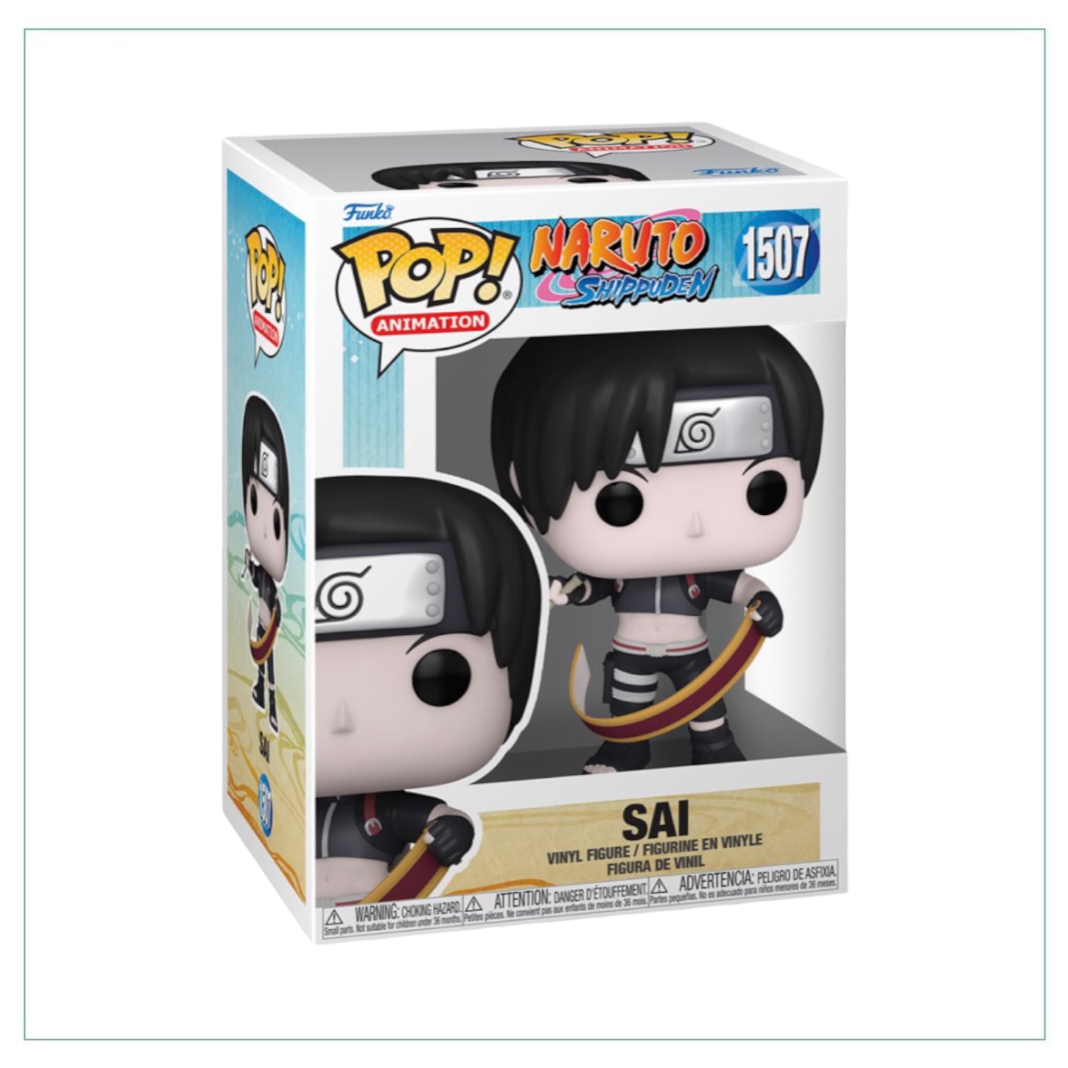 Funko Pop! figure of Sai from Naruto, featuring his signature outfit and a playful expression.