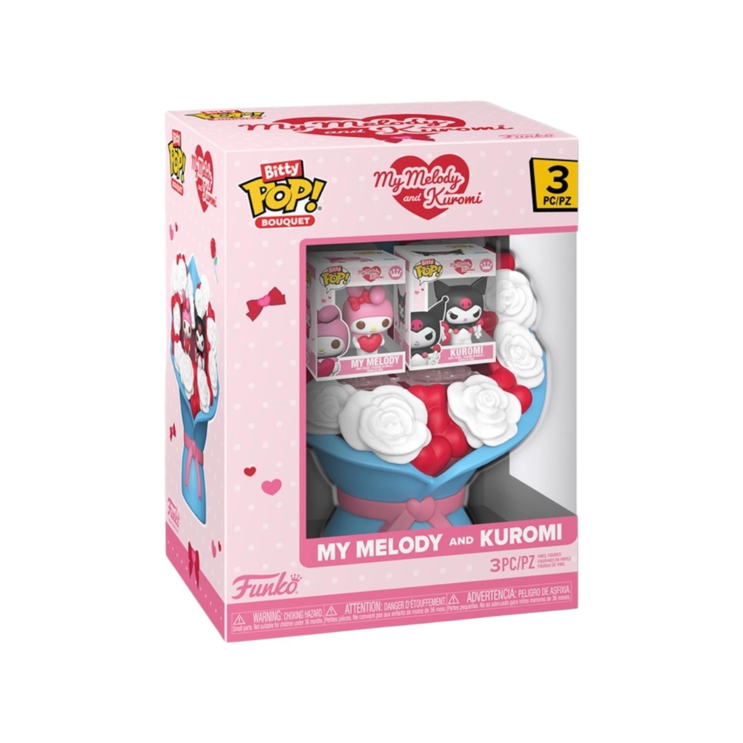 Funko Pop! Bouquet packaging featuring My Melody and Kuromi figures on a white background
